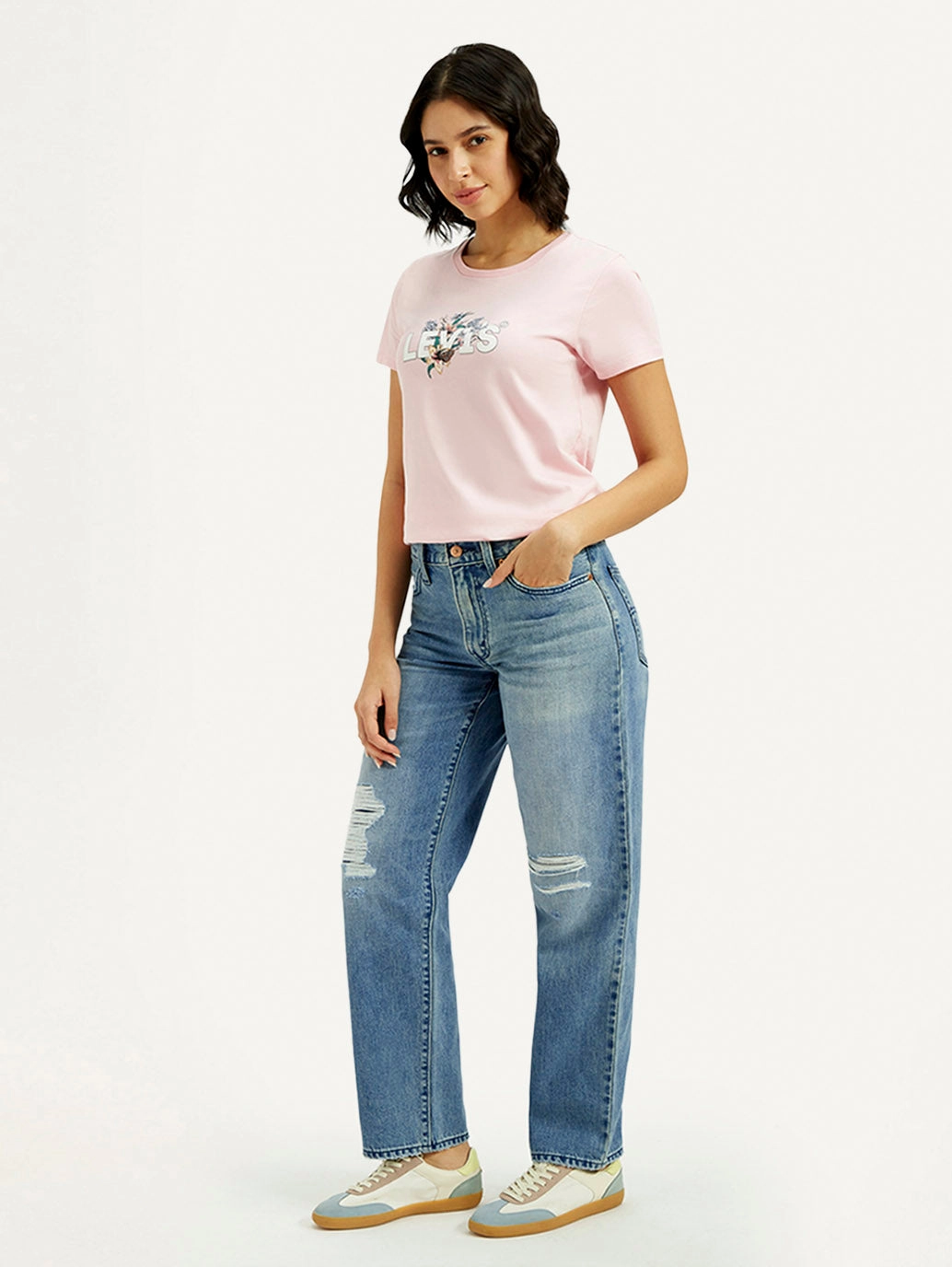 All Day Comfort Design Women's 94 Med Indigo Baggy Fit Mid Rise Jeans