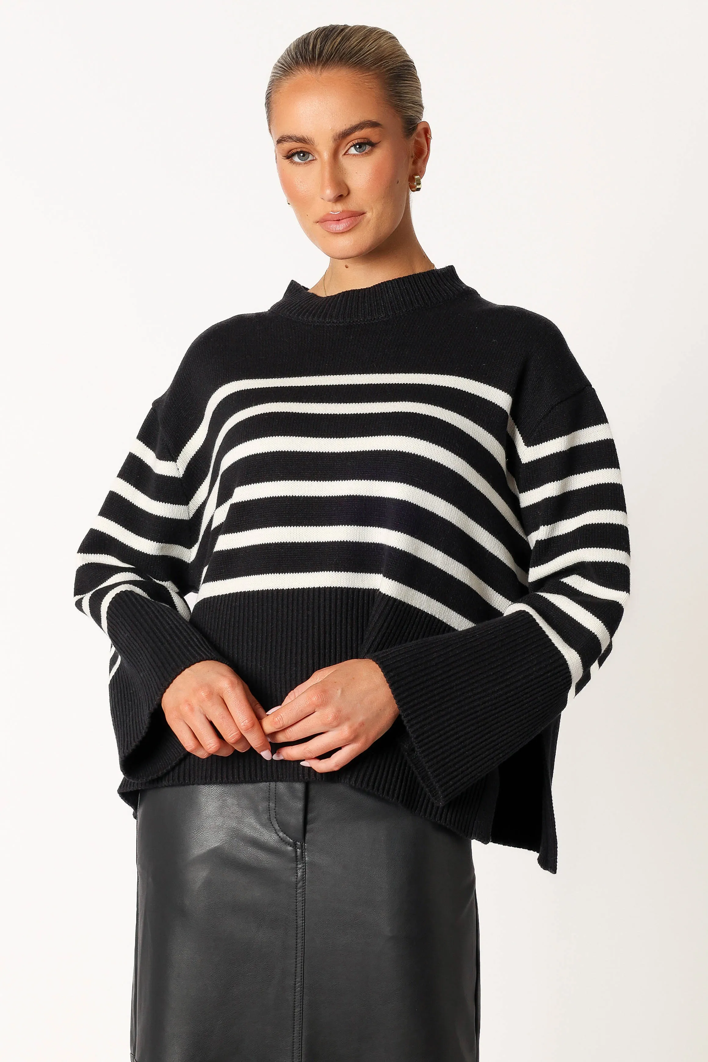 Avalynn Striped Knit Sweater - Black White Simple Silhouette City Casual Style
