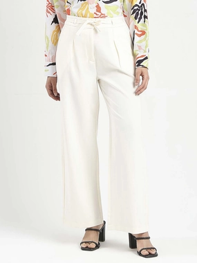 Madame Drawstring Waist Straight Fit Ivory Trousers Lined interior Cozy Lining