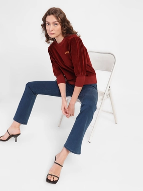 Women's 715 Blue Flared Fit Mid Rise Jeans Artist Vibe Premium Morning Stroll Music Event Office Wear