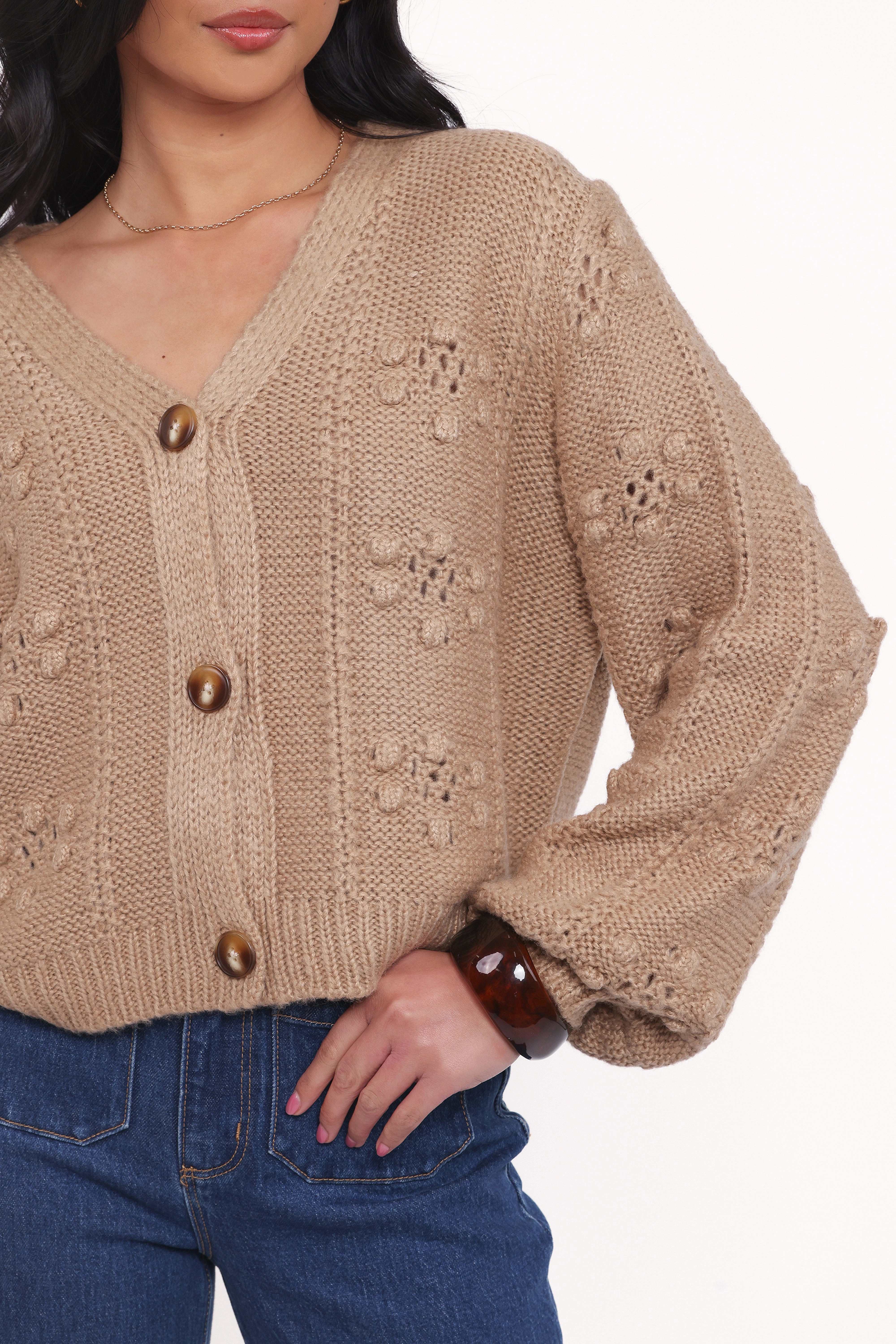 No Season Melody Textured Button Up Cardigan - Mushroom