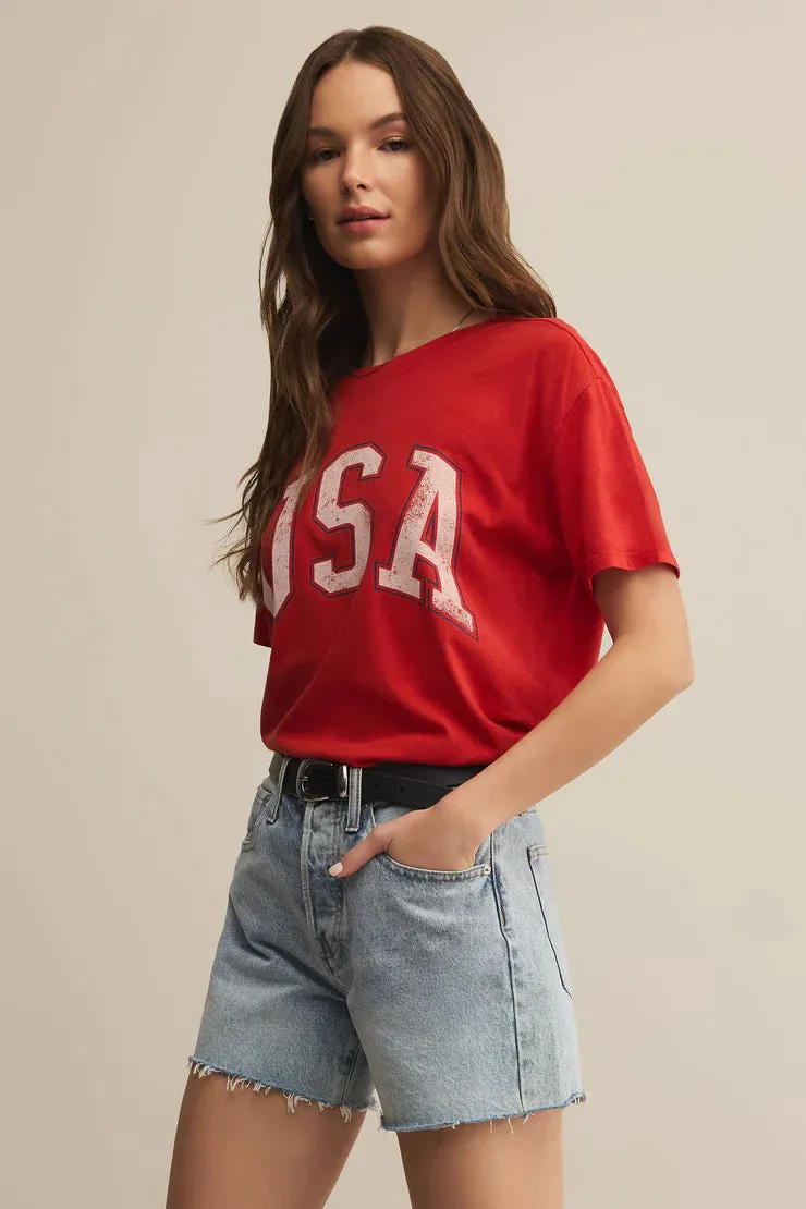 USA Boyfriend Tee | Cabana Red Simple Chic Low Environmental Impact Comfy Wardrobe
