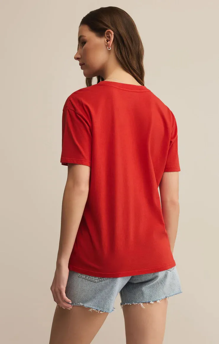 USA Boyfriend Tee | Cabana Red Simple Chic Compact Stitch Pattern Airflow Ventilation