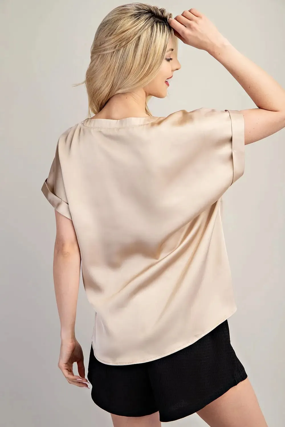 V-Neck Short Sleeve Top | Taupe Classic Casual Cozy Wear Breathable Design
