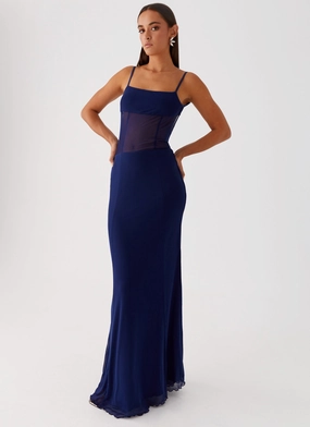 Miranda Maxi Dress - Navy Tailored Waistband Sleek Tone