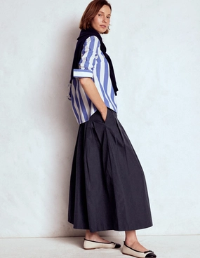 Valentina Taffeta Midi Skirt-Navy Minimal Vibe