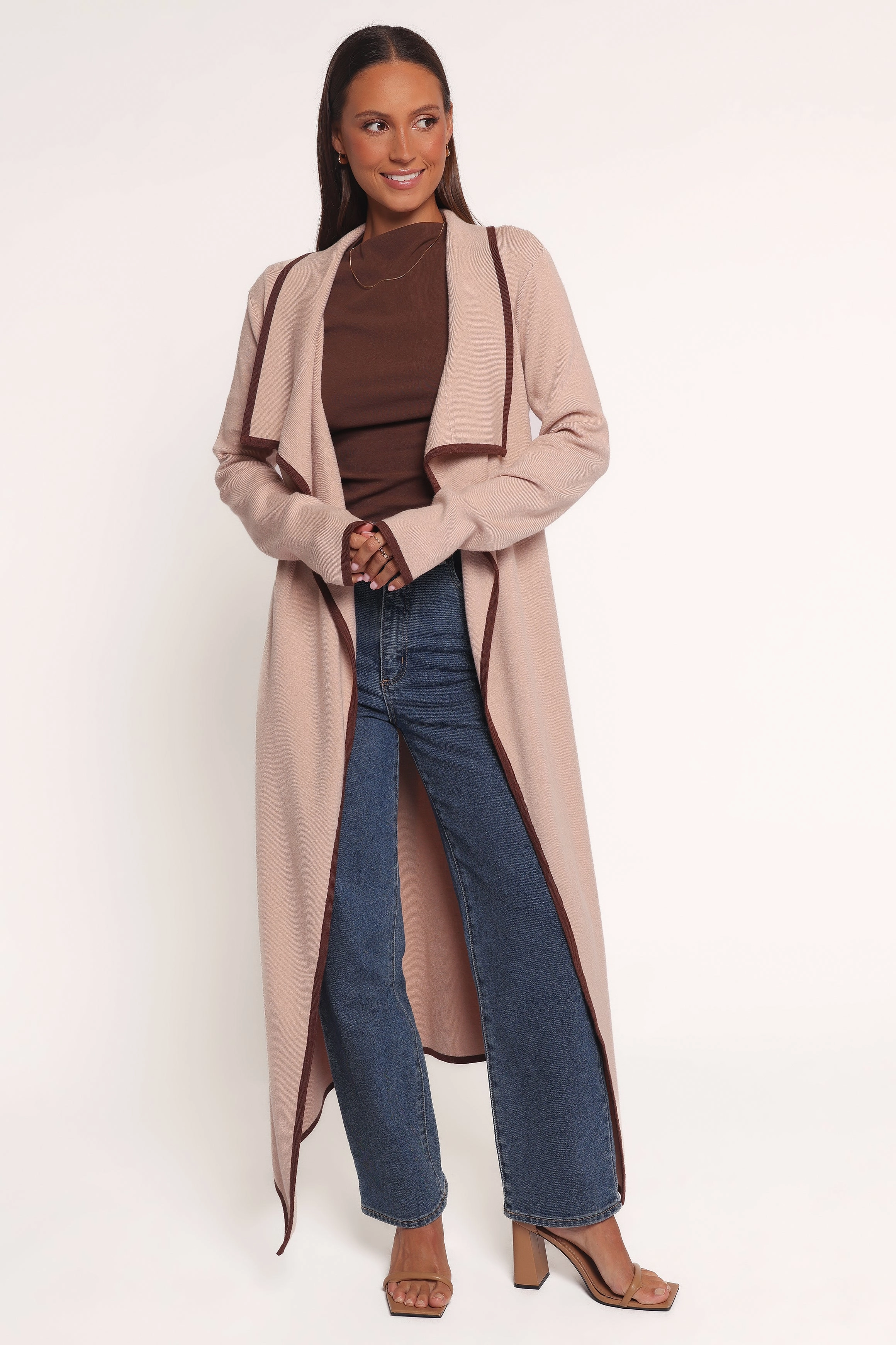 Airflow channels Day Layer Vallis Contrast Trim Long Cardigan - Beige