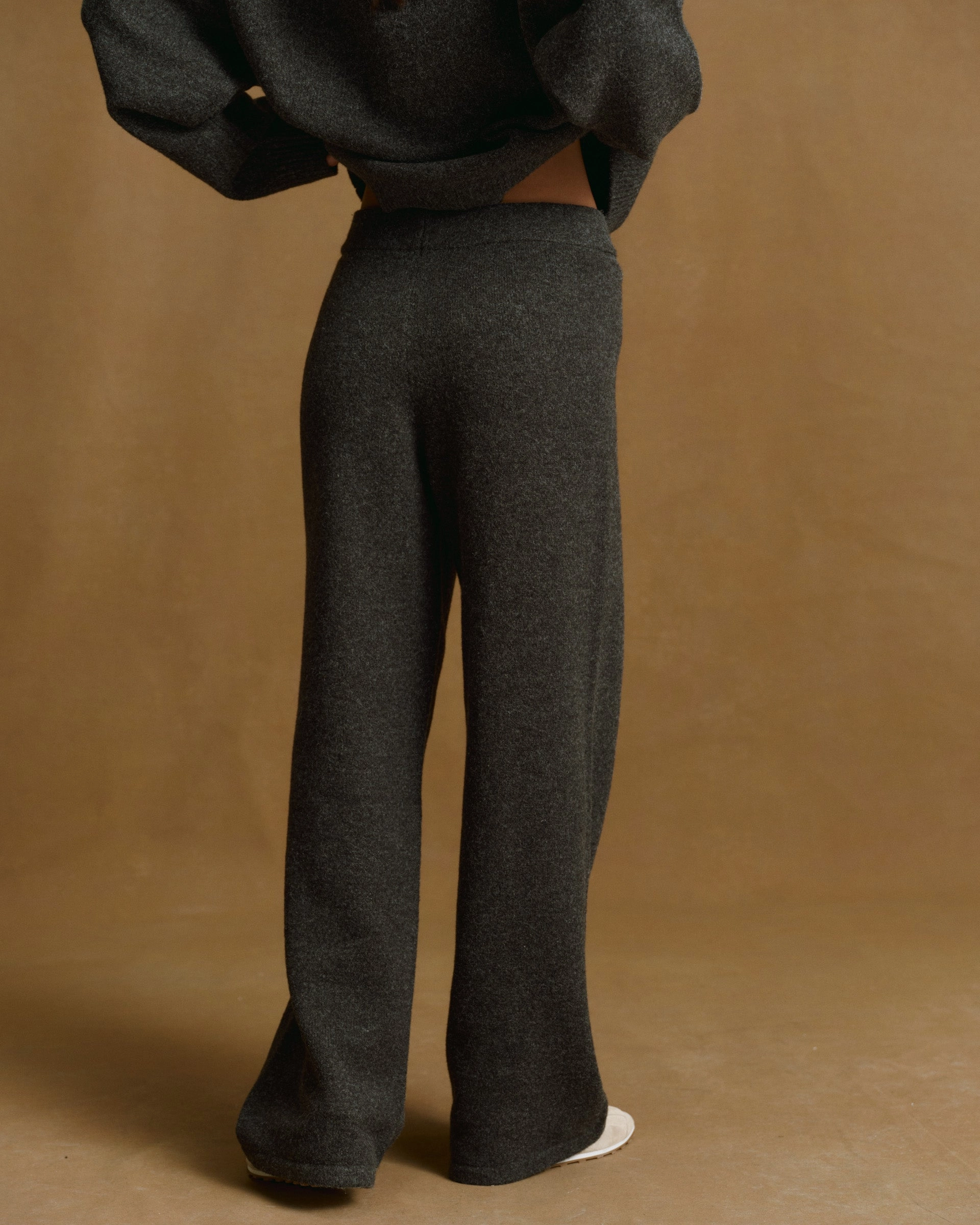 Varsity Knit Straight Leg Sweatpants - Charcoal Grey/Marshmallow White Flattering Fit Wear Soft Material