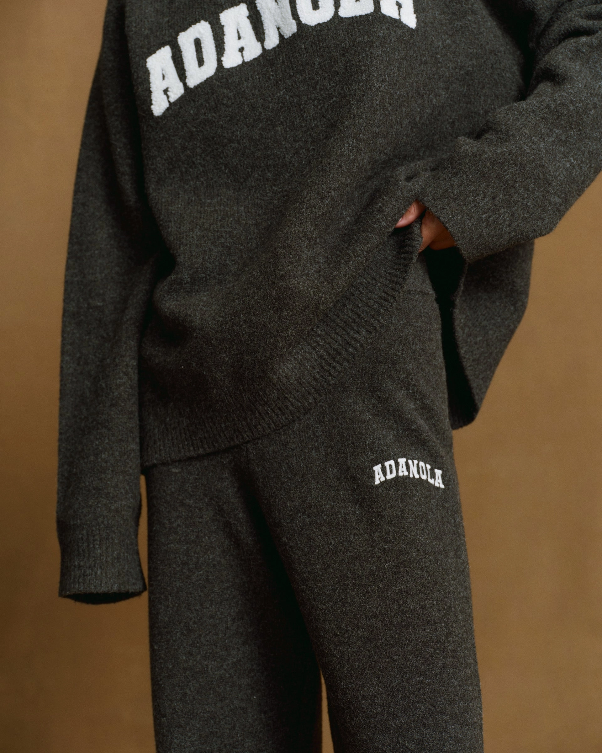 Varsity Knit Straight Leg Sweatpants - Charcoal Grey/Marshmallow White Light wash