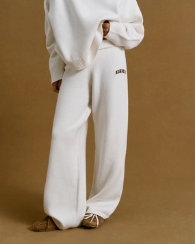 All Season Wear Varsity Knit Straight Leg Sweatpants - Cream/Coffee Bean