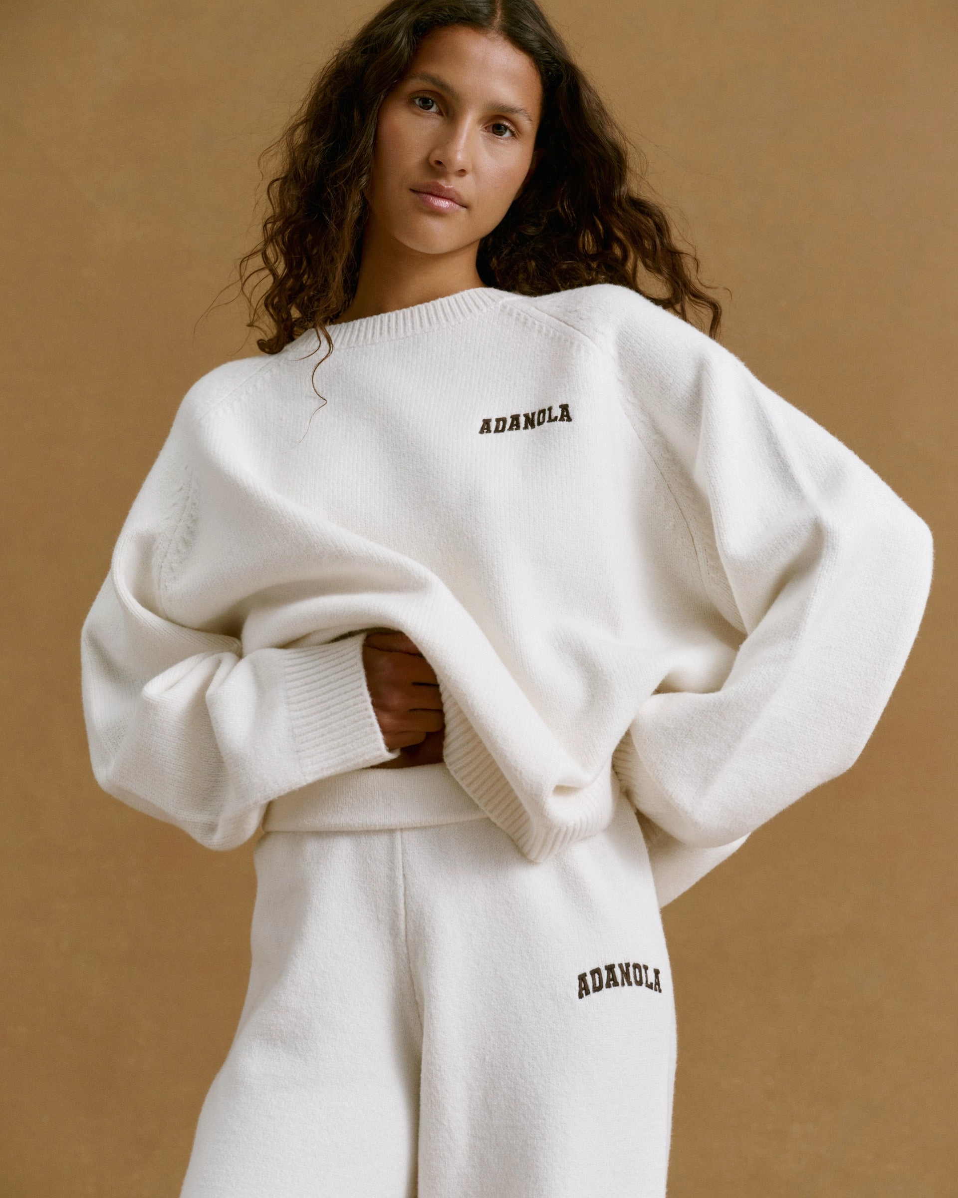 Belt loops Varsity Knit Straight Leg Sweatpants - Cream/Coffee Bean