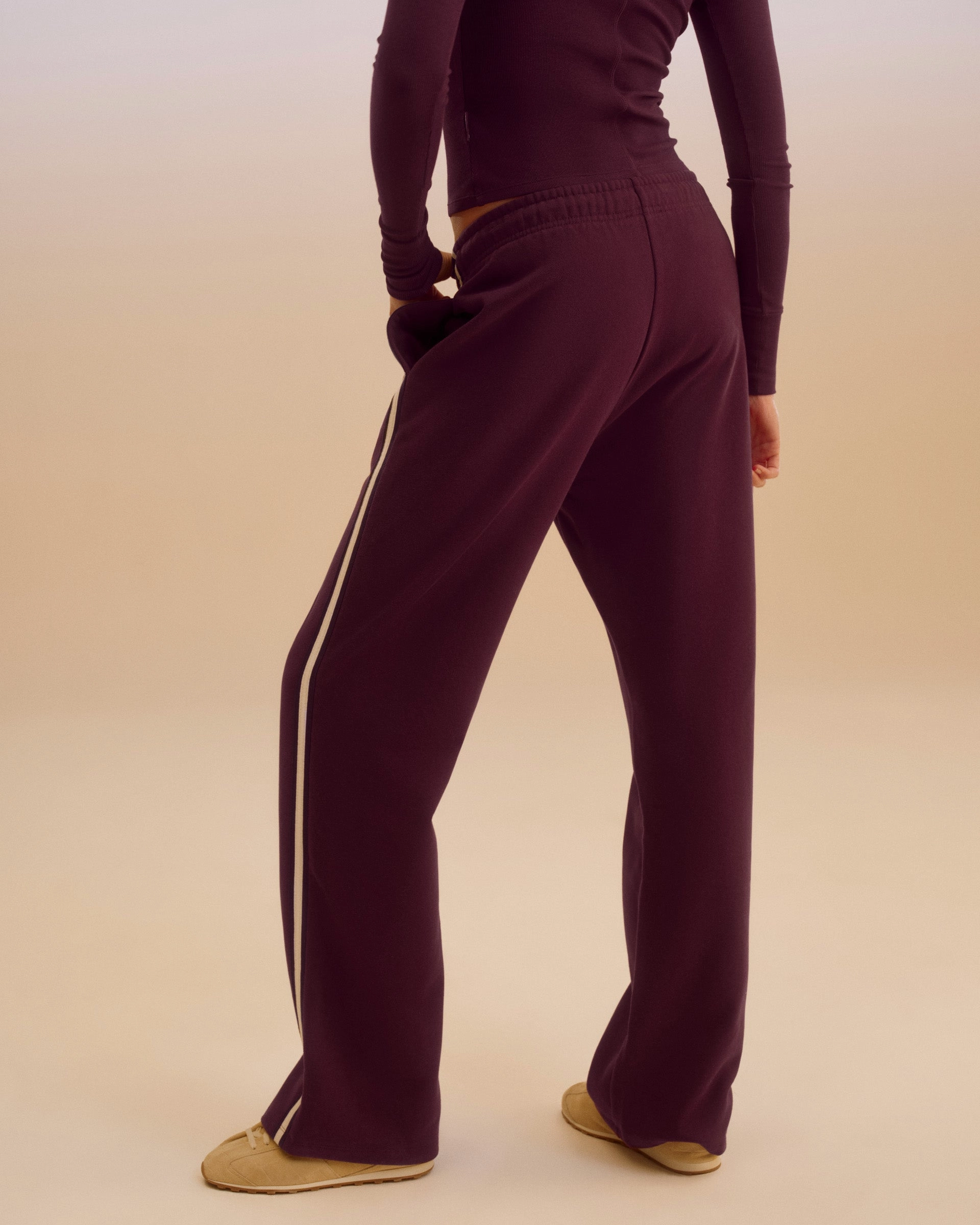 Varsity Loose Fit Straight Leg Sweatpants - Dark Cherry/Marshmallow White SeamlessPocketDesign Performance Comfort
