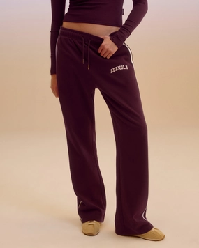 Quick Slip Flexible Durability Varsity Loose Fit Straight Leg Sweatpants - Dark Cherry/Marshmallow White