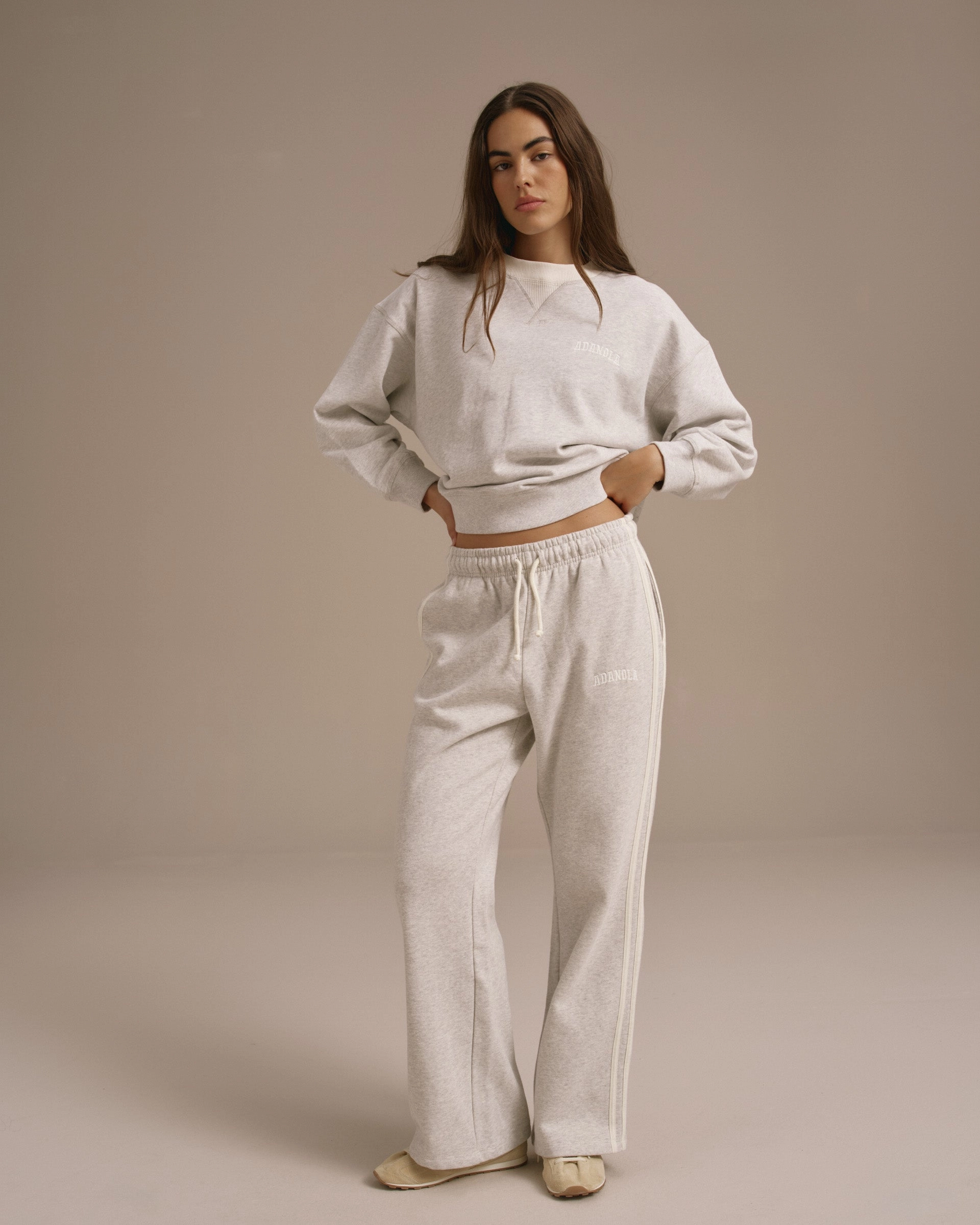 Varsity Loose Fit Sweatpants - Light Grey Melange/Marshmallow White SmoothZipClosure