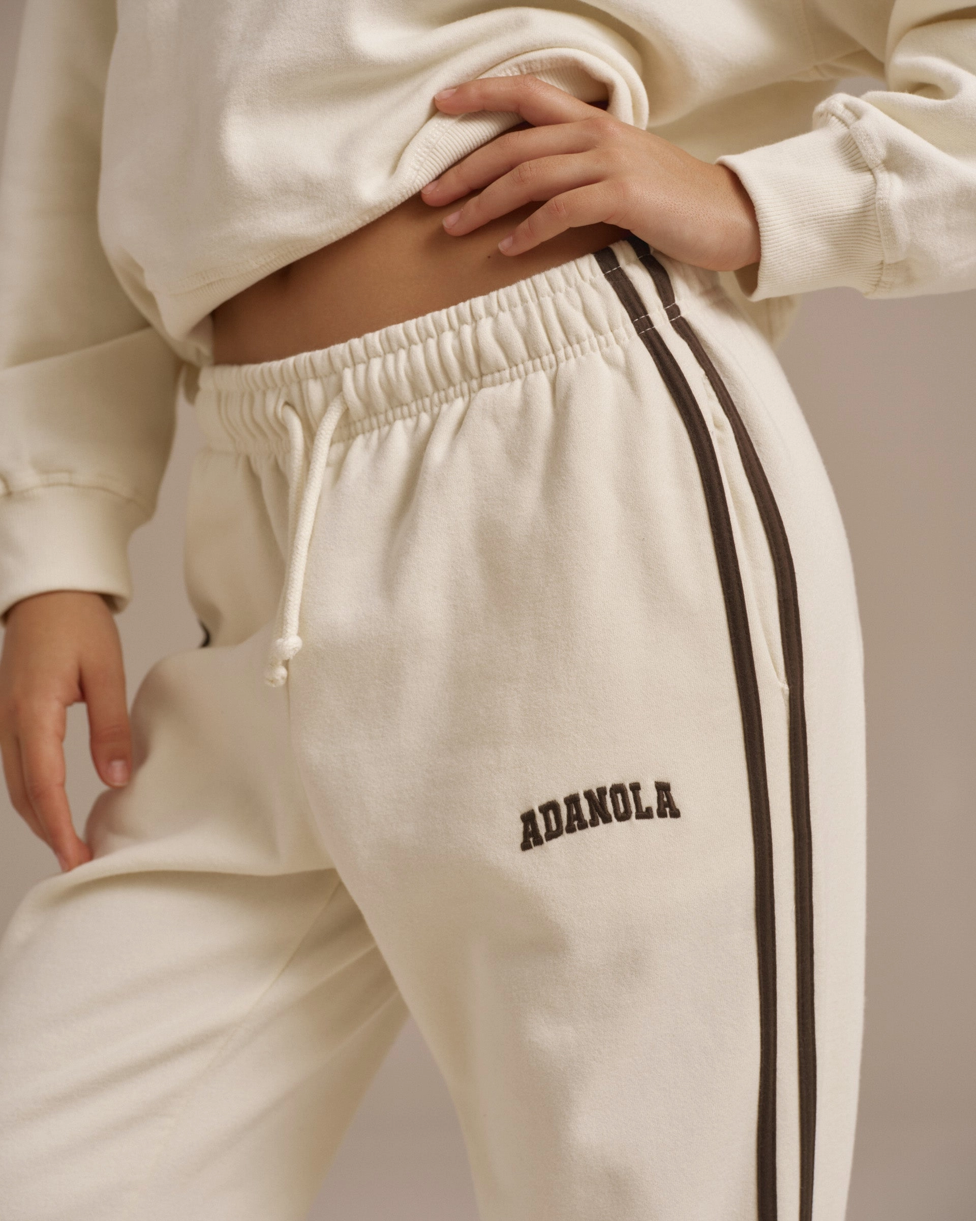 Varsity Loose Fit Sweatpants - Marshmallow White/Coffee Bean Functional Stretch Work Comfort