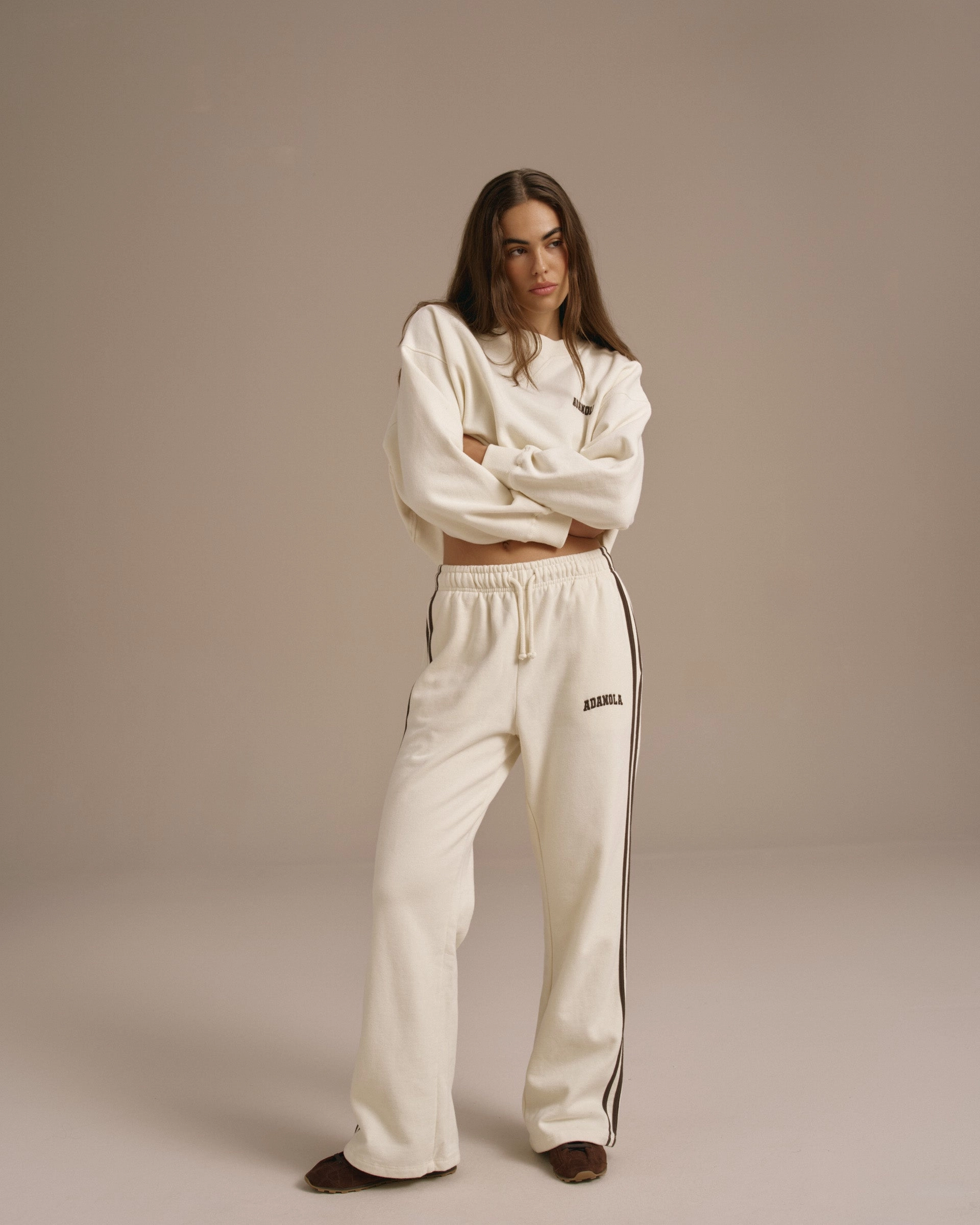 Varsity Loose Fit Sweatpants - Marshmallow White/Coffee Bean Softened Hem