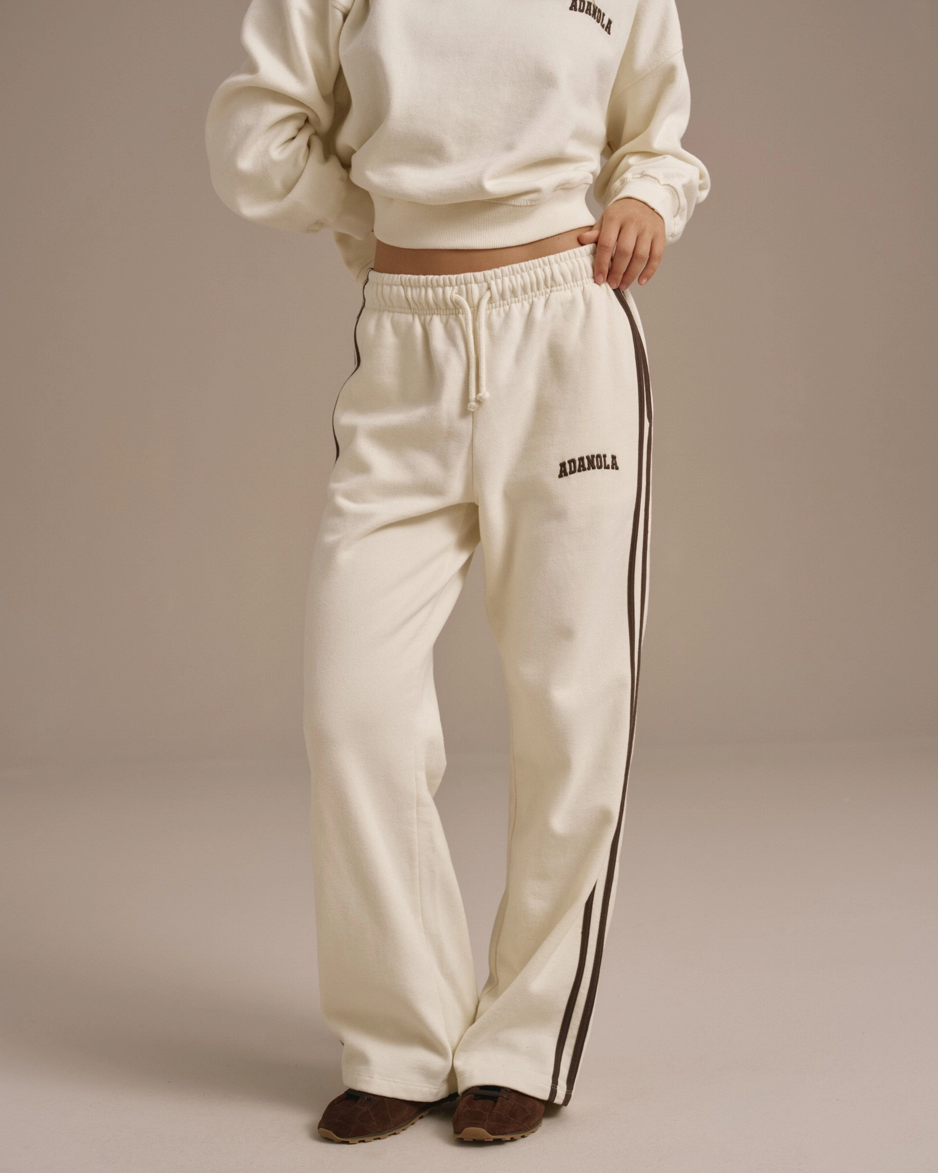 Varsity Loose Fit Sweatpants - Marshmallow White/Coffee Bean Day Wear ErgonomicStitching