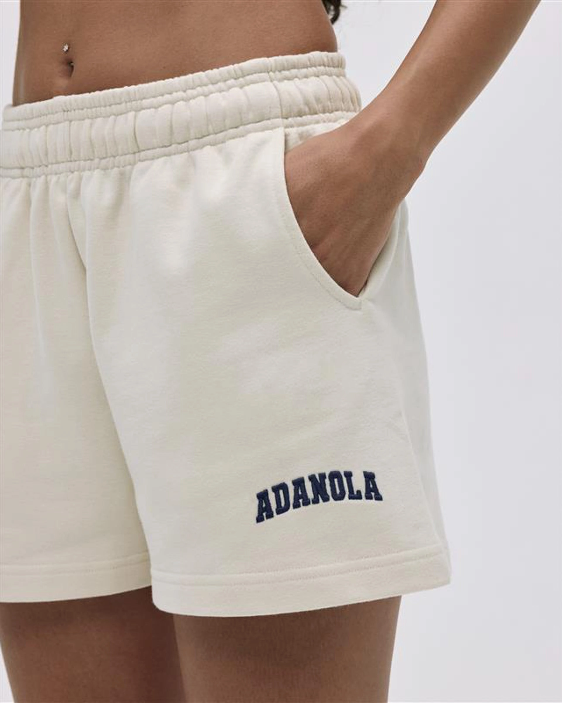 Quick Drying LightweightFabric Varsity Sweat Shorts - Marshmallow White/Midnight Blue