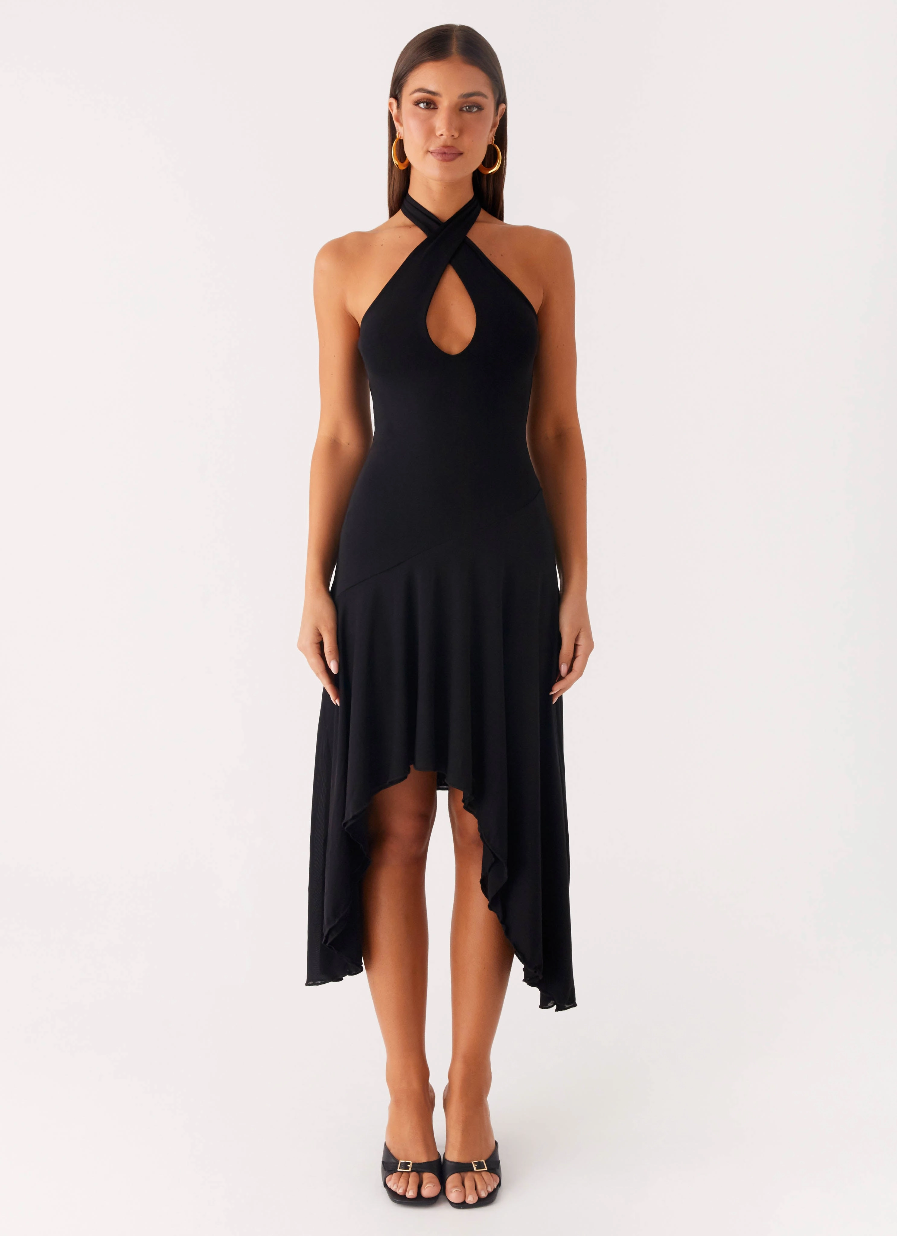 Chill Lines Elegance Glow Velvet Sky Midi Dress - Black