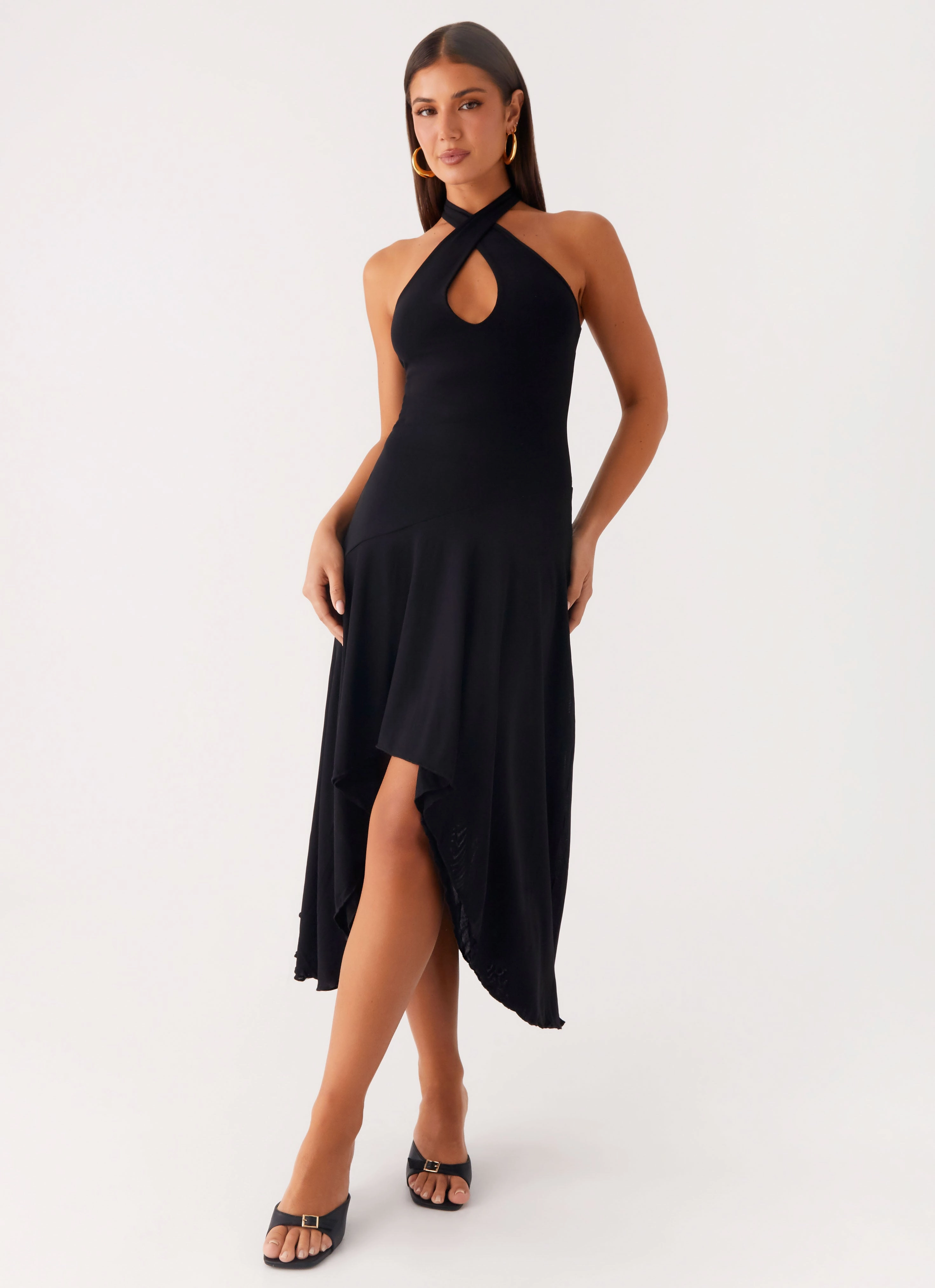 Luxe Touch Calm Shine Velvet Sky Midi Dress - Black
