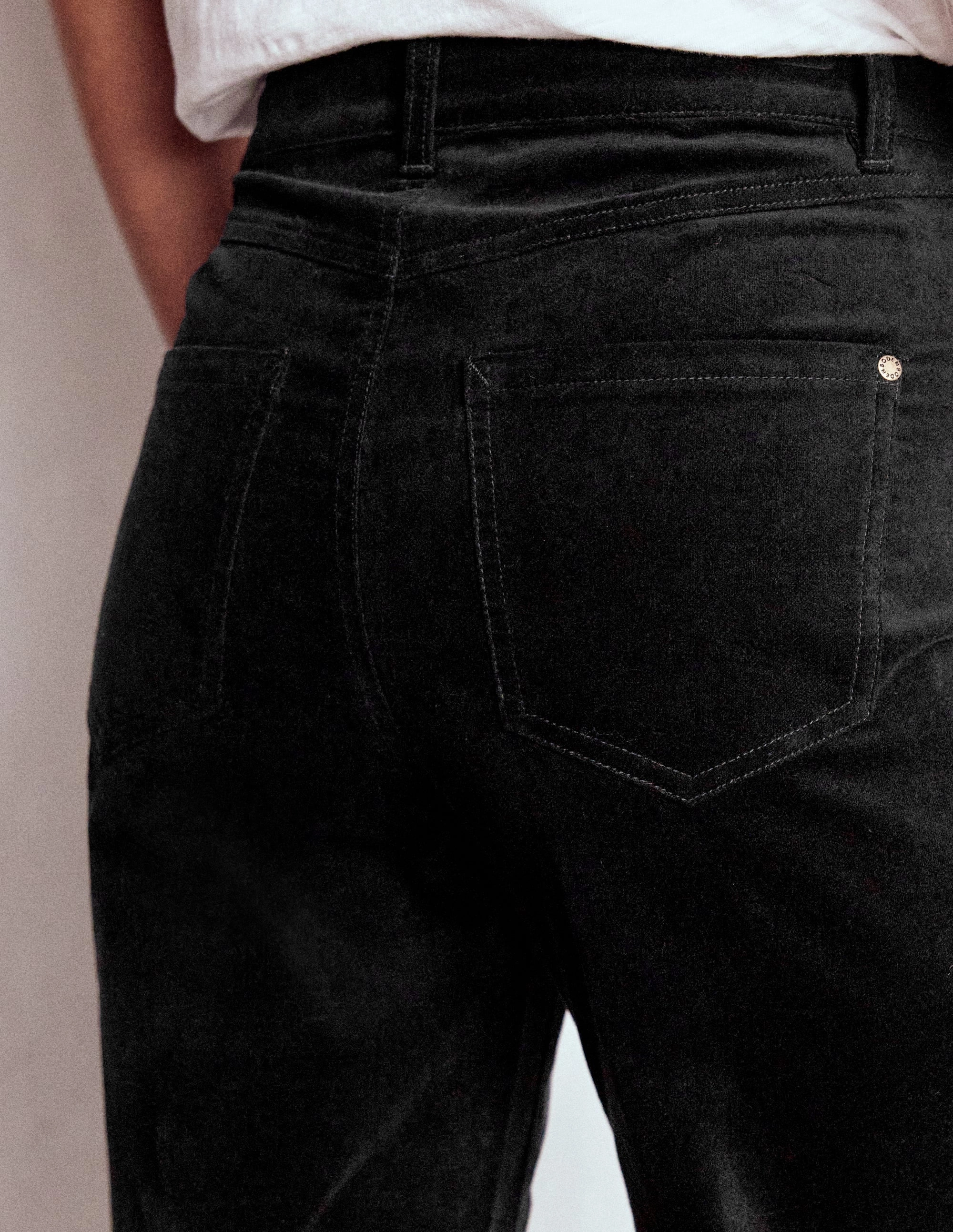 ElasticCuffs Velveteen Straight Jeans-Black