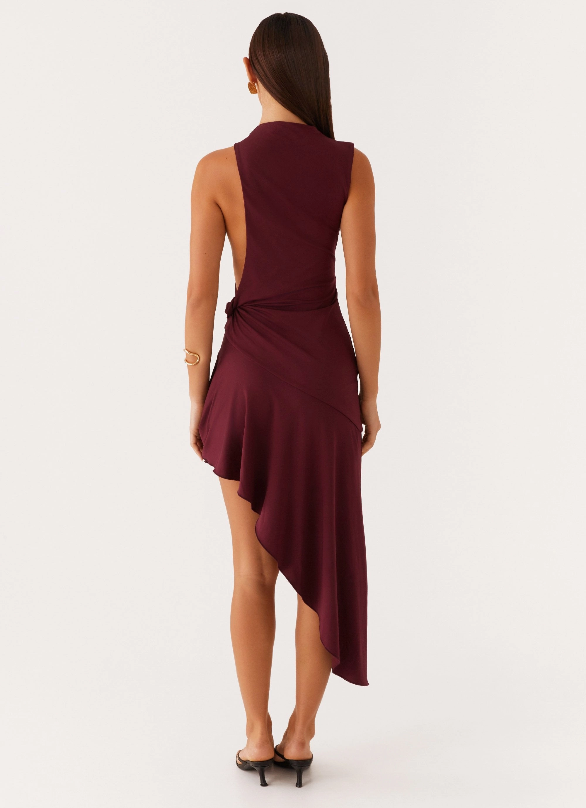 Venetia Asymmetric Maxi Dress - Deep Maroon Tie-Detail Durable-Fabric