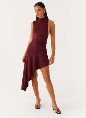Functional-Design Linen Love Venetia Asymmetric Maxi Dress - Deep Maroon