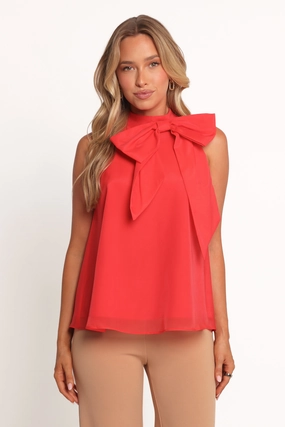 Gym Wear color block Venice Bow Top - Red