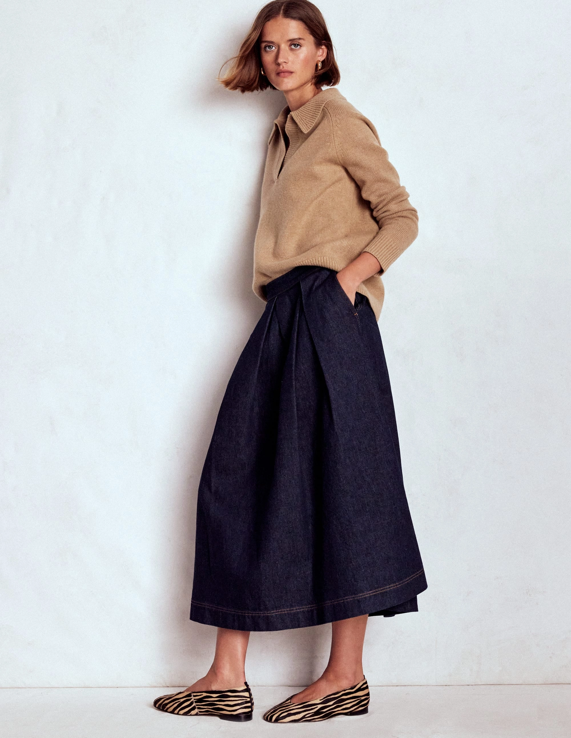 Verity Denim Midi Skirt-Indigo Material Innovation Outfit Lineup