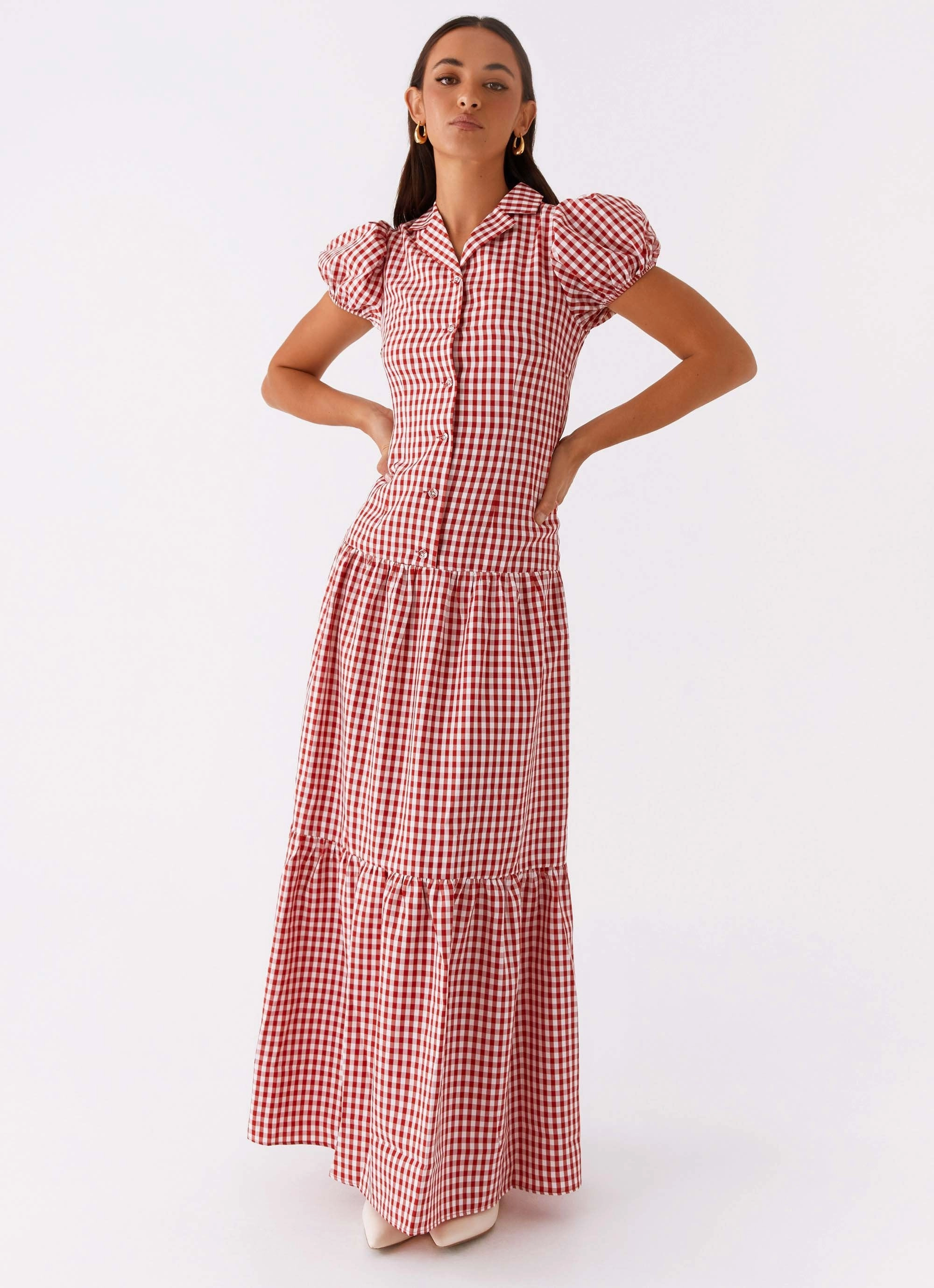 Japan Line Modern Soft Verity Maxi Dress - Red Gingham