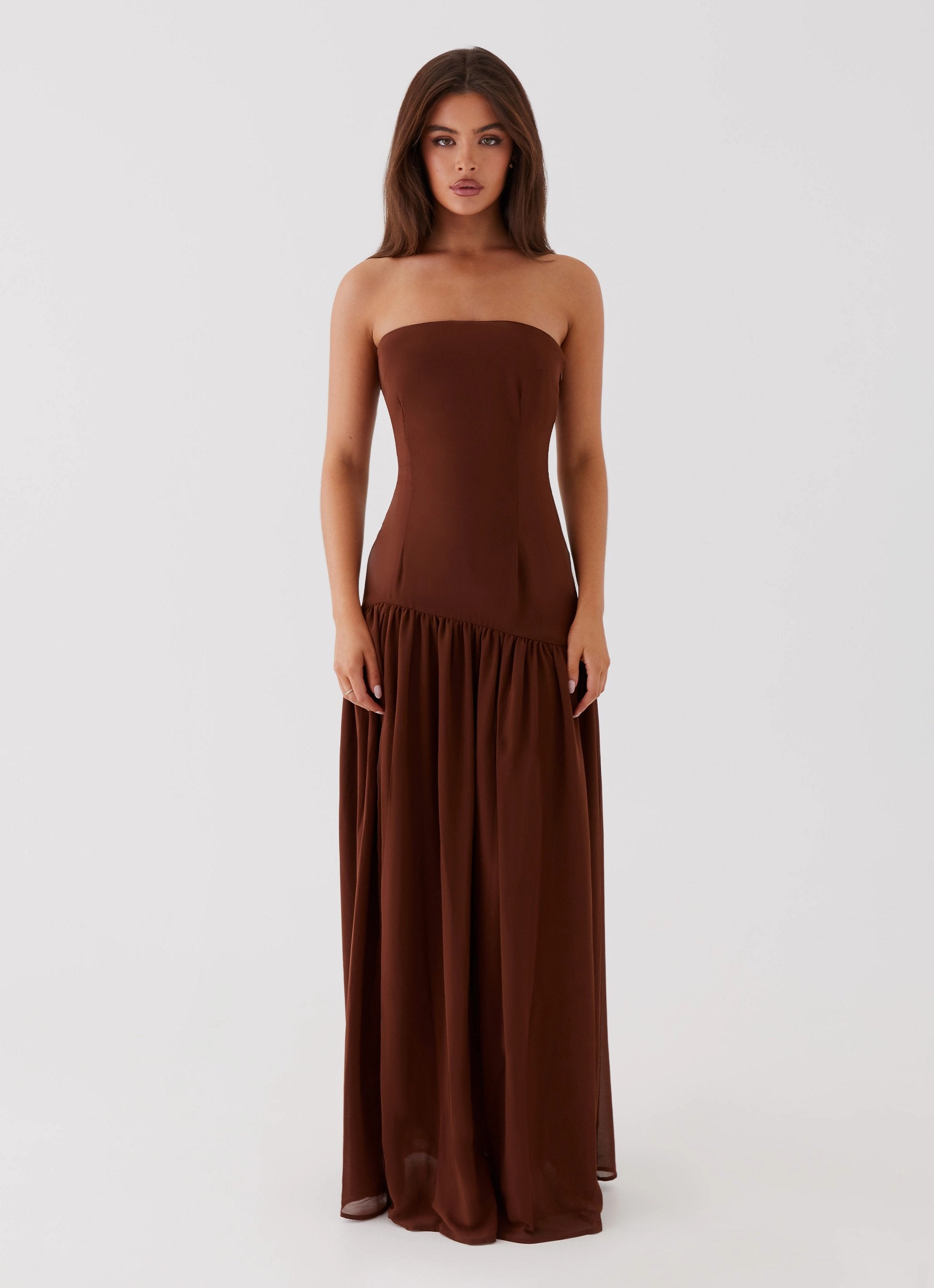 Grab Now High Hemline Eden Strapless Maxi Dress - Brown