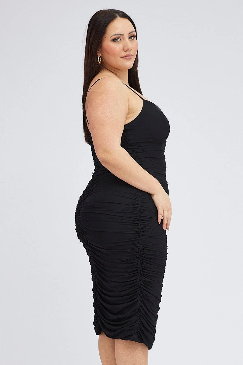 Black Mesh V Ruched Dress Photo Glow Air Beauty