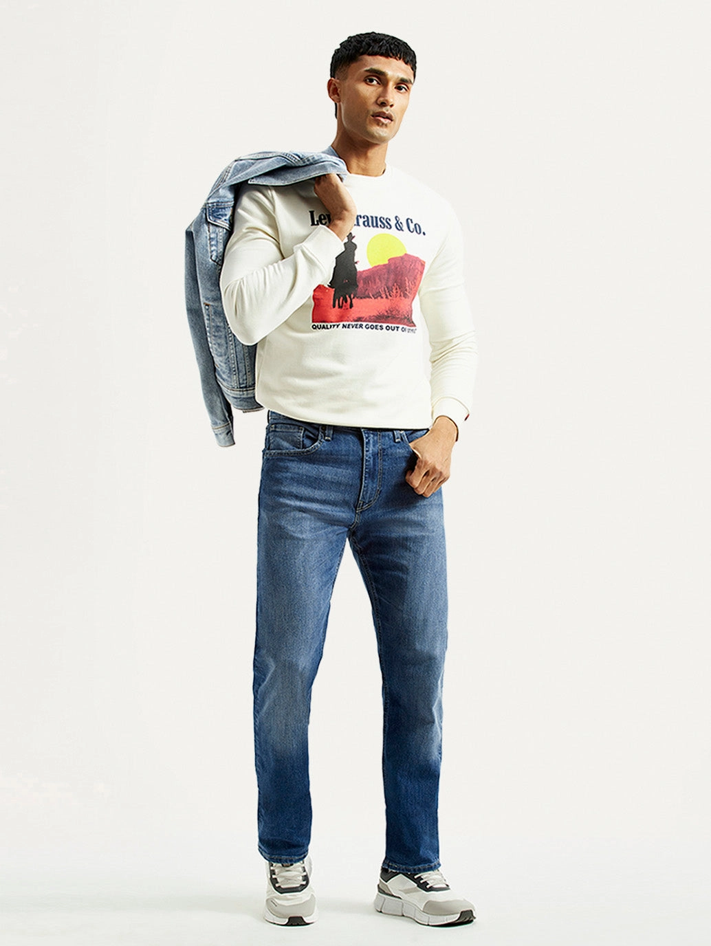 Trendy Look Thermal Regulating Fabric Men's 513 Blue Slim Straight Fit Mid Rise Jeans