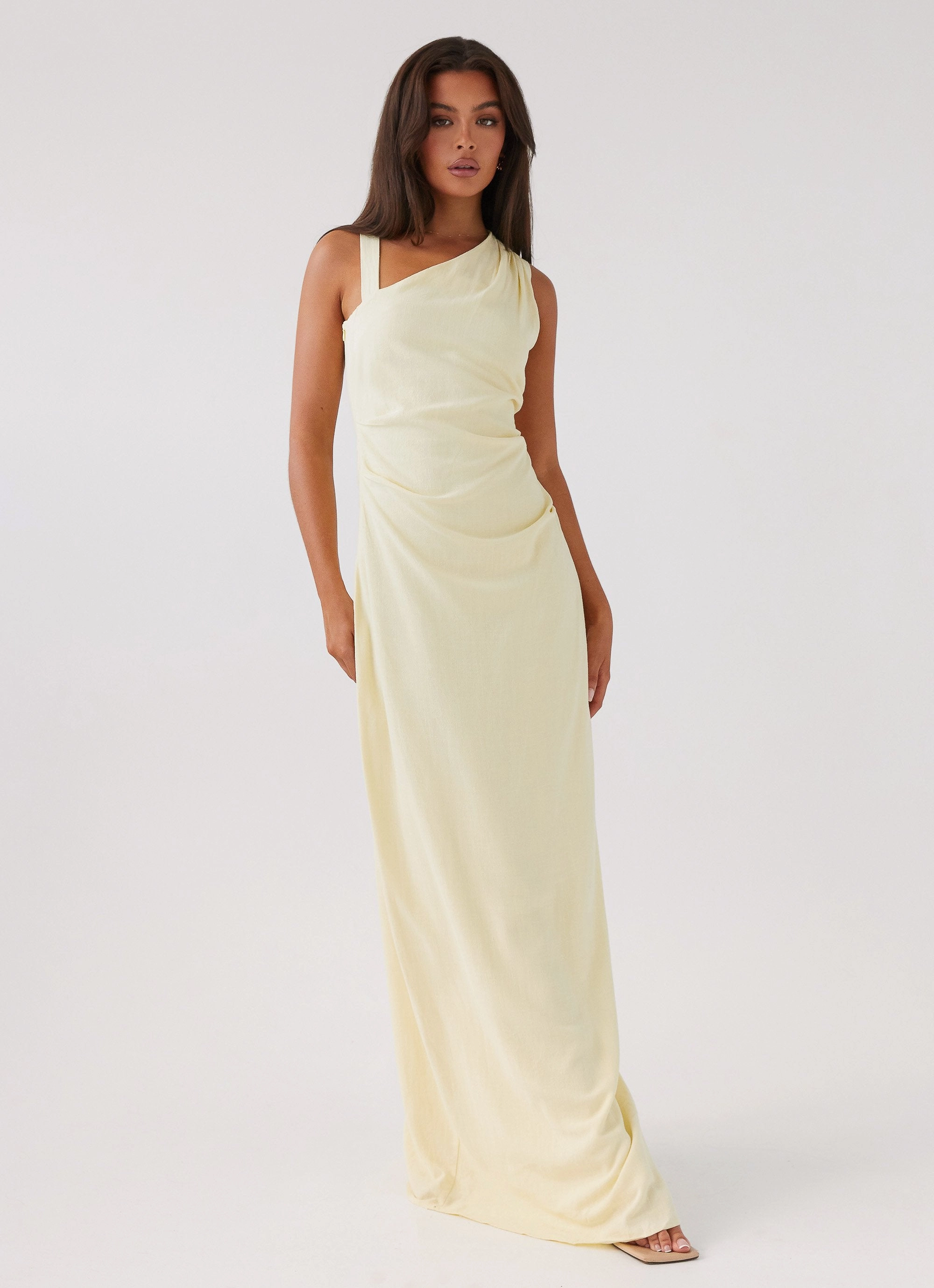 Daffodil Charm Linen Maxi Dress - Sunflower Yellow Gentle Flow Olive Fresh