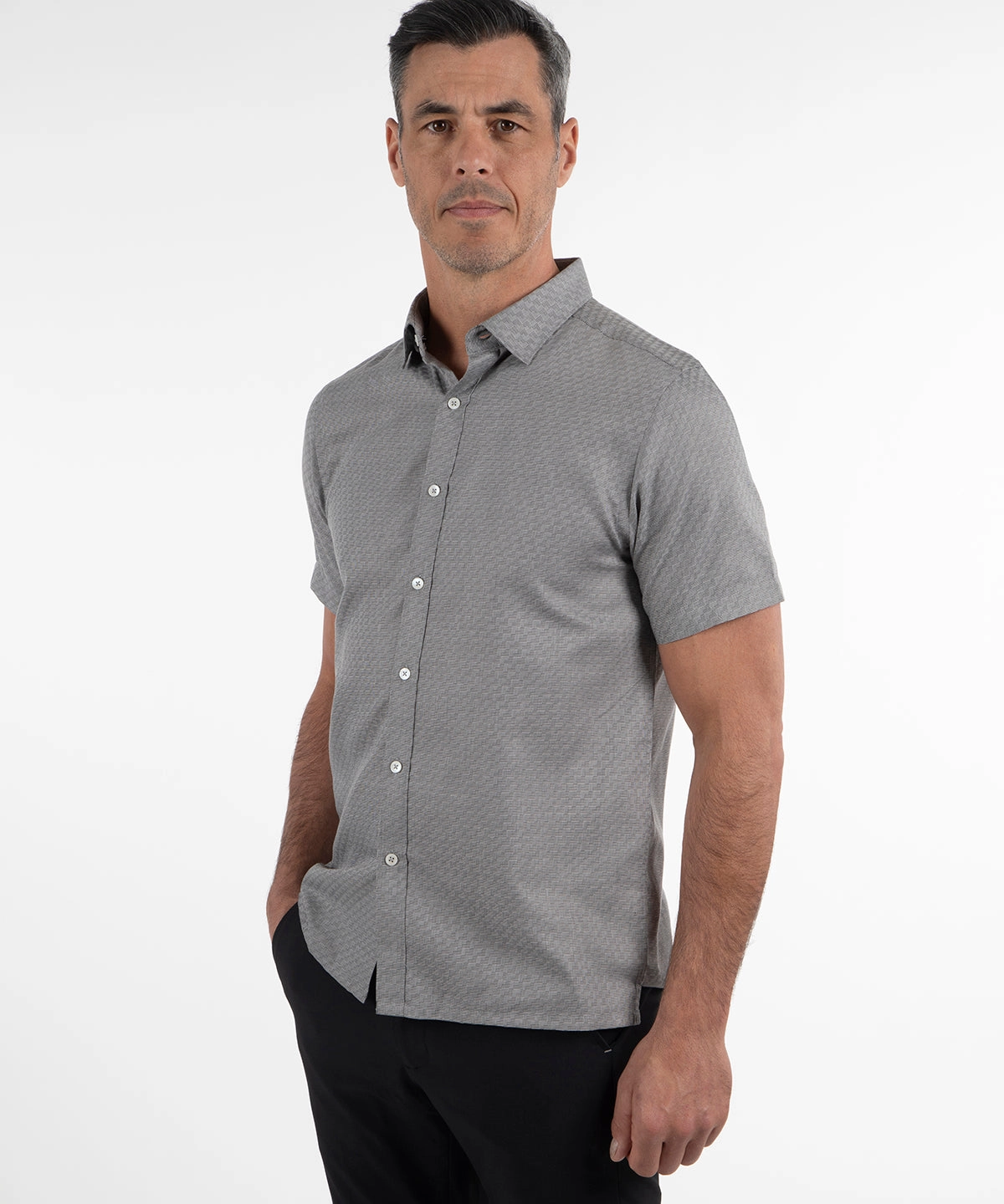 Signature Lexington Basketweave Print Wrinkle Resistant Short Sleeve Sport Shirt Festive Look Timeless Classic