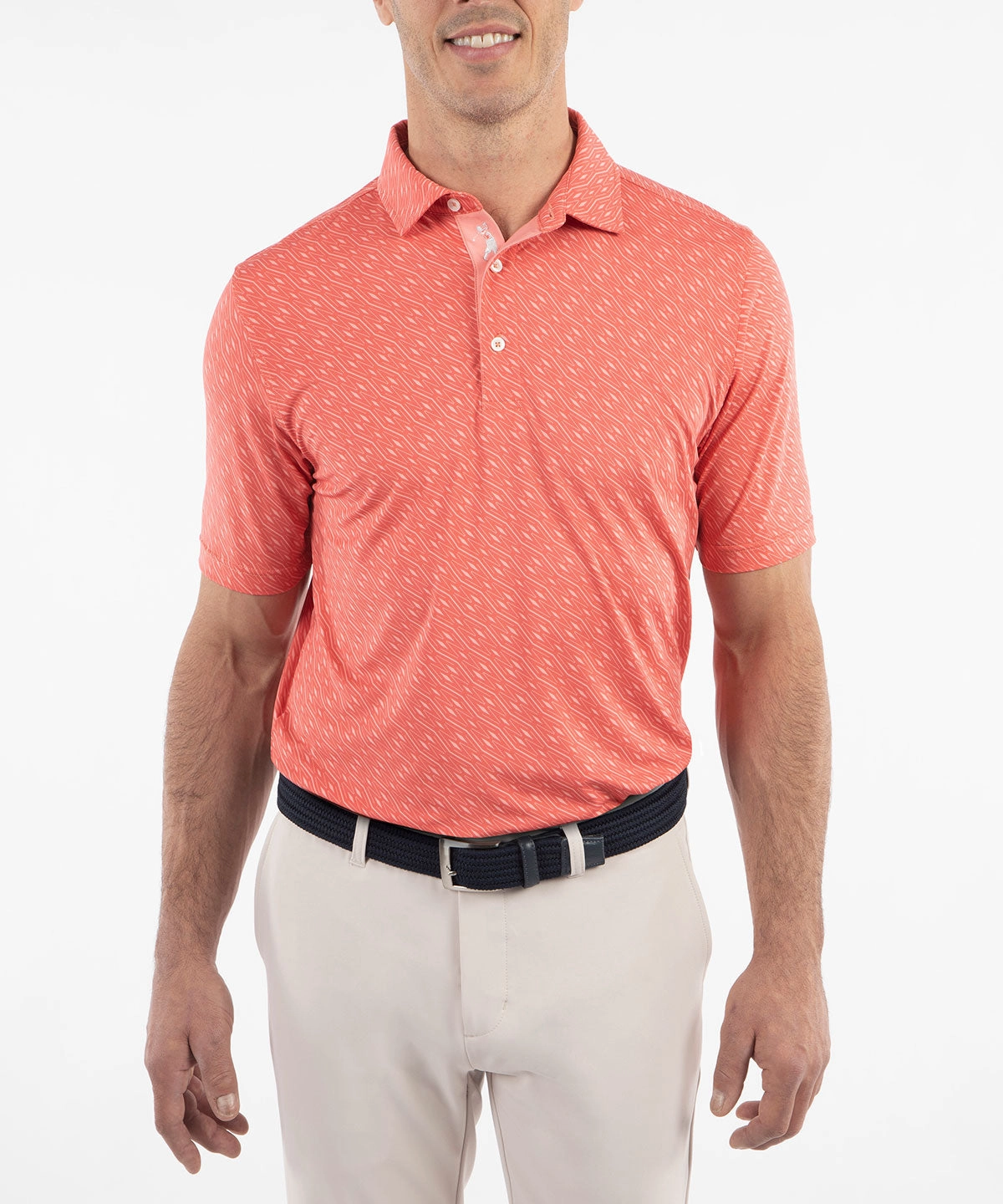 Performance Jersey Tonal Argyle Print Polo Comfortable Collar