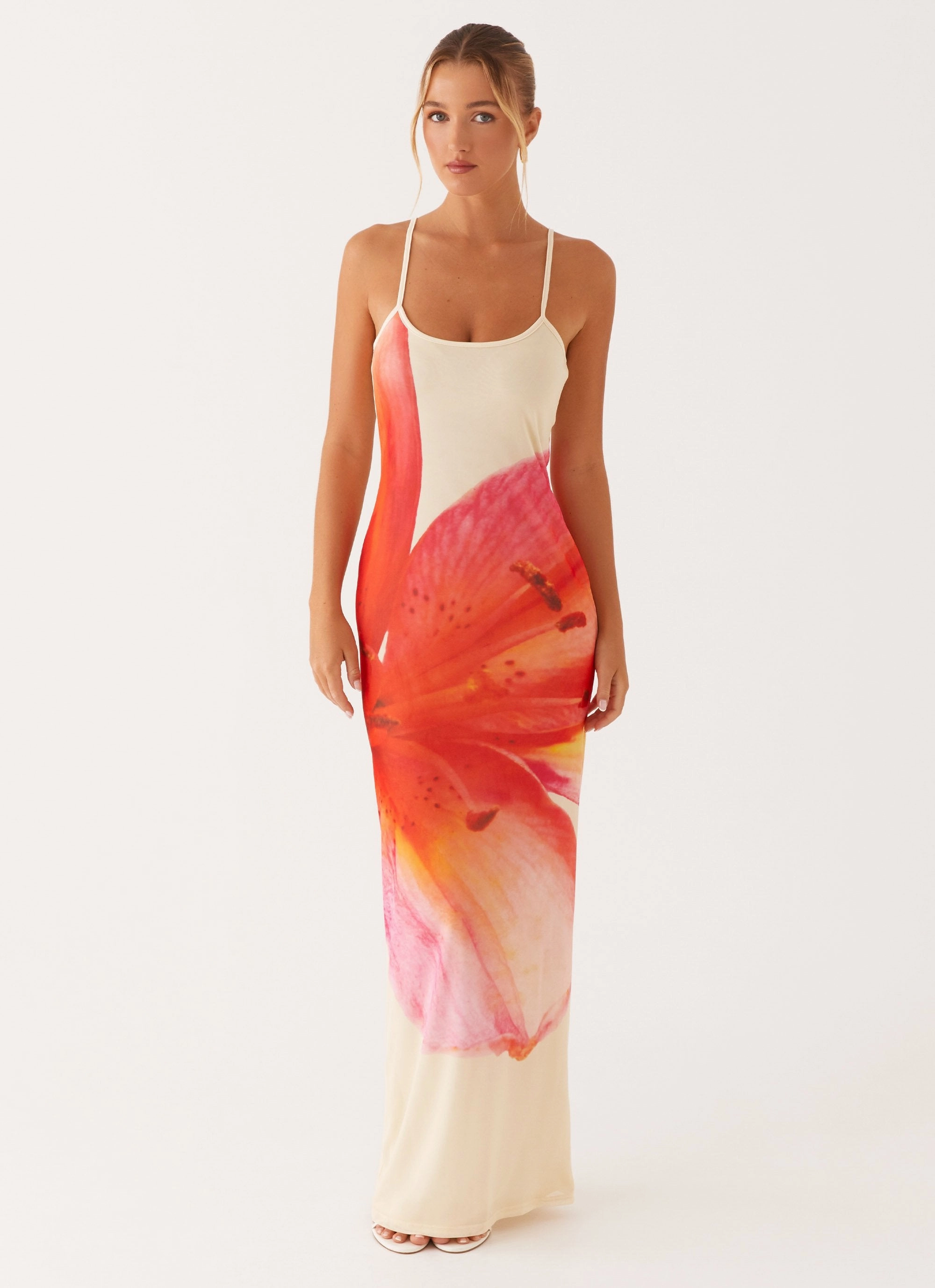 Bad News Mesh Maxi Dress - Yellow Floral Oversized-Fit