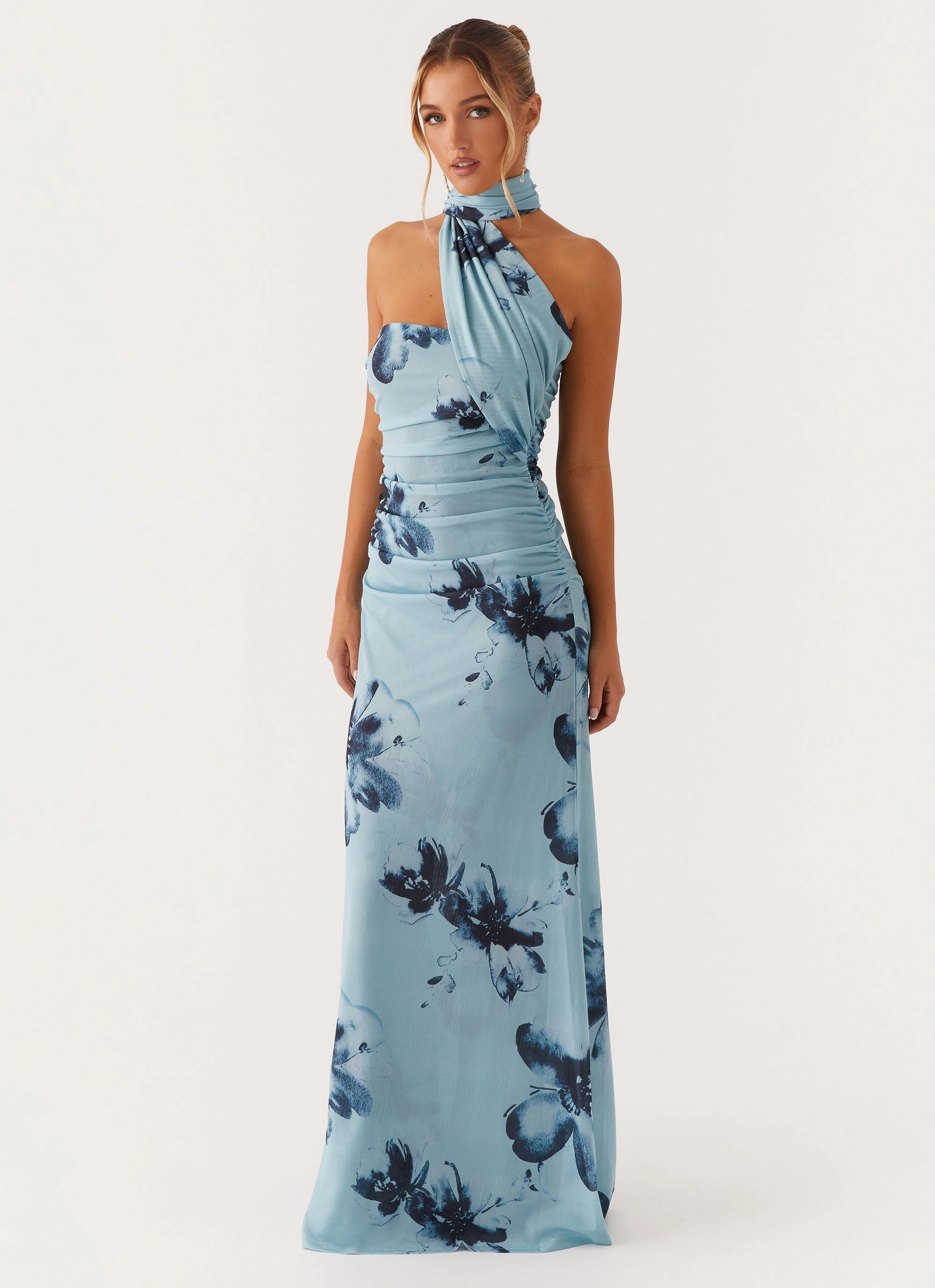 Songbird Maxi Dress - Blue Black Floral Minimalist Elegance Timeless Wearable