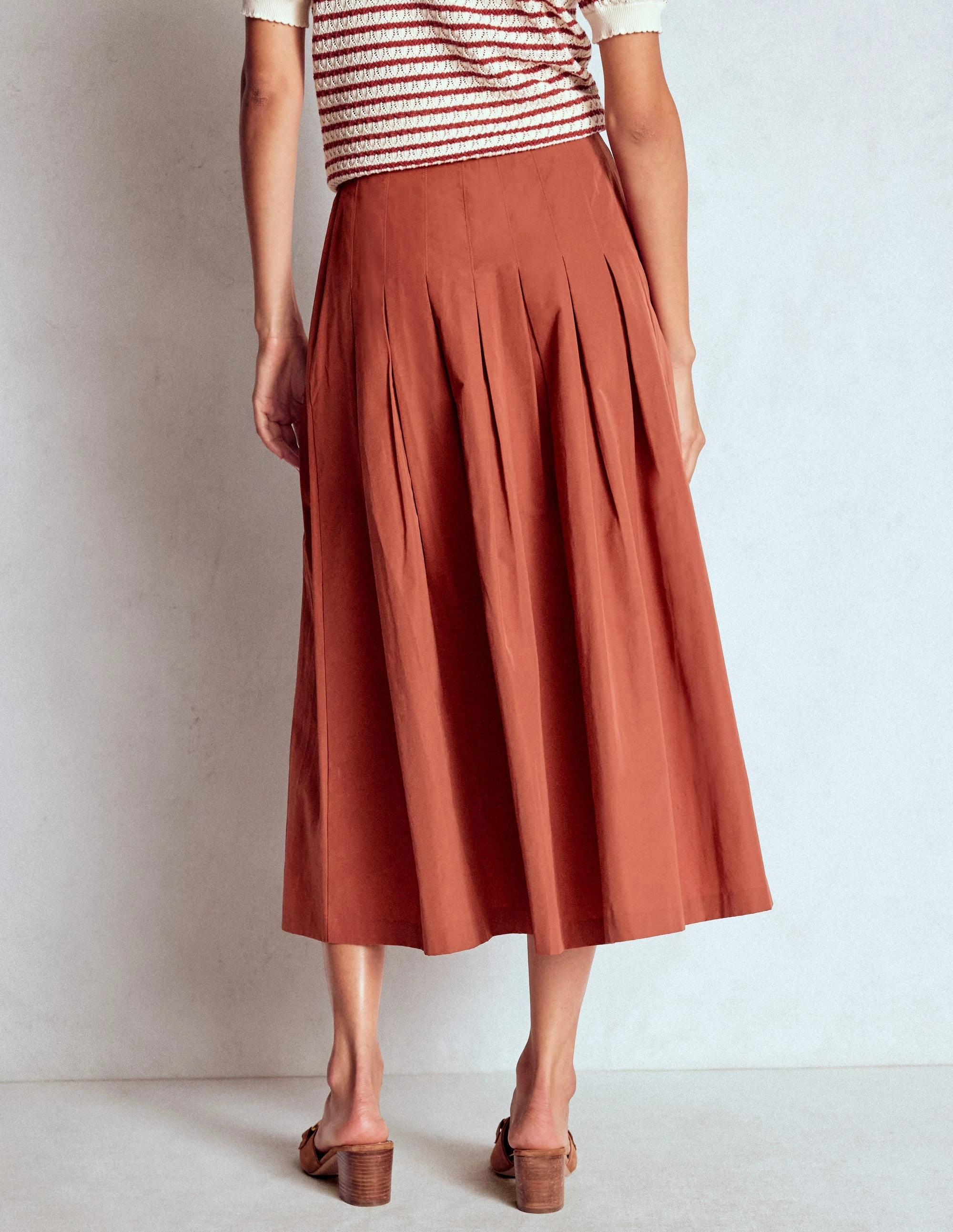 Fashion Pulse Valentina Taffeta Midi Skirt-Roasted Chestnut Brown
