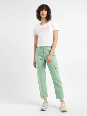 Women's 80s Green Loose Fit Mid Rise Jeans Flexible Waistband Construction