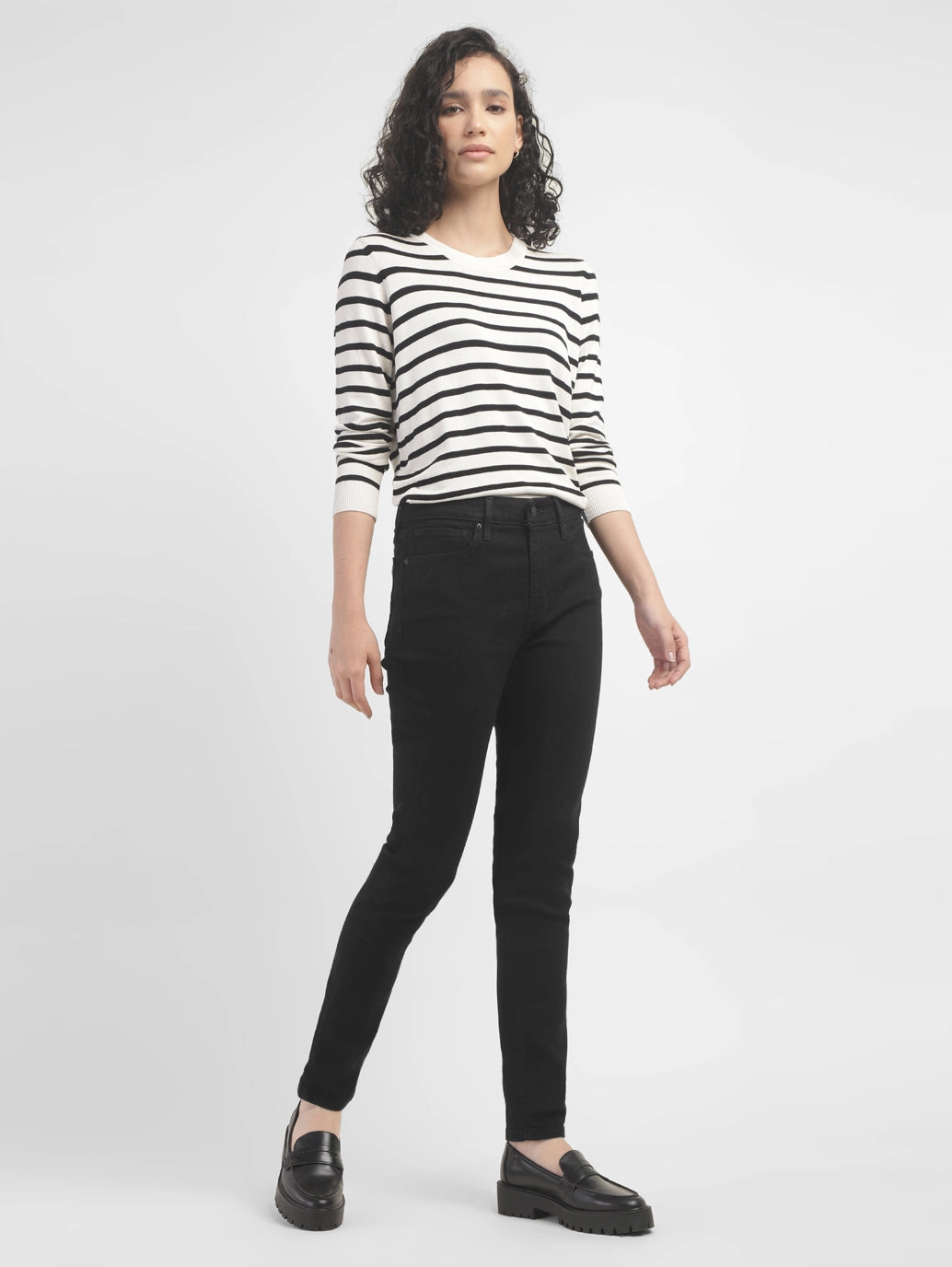 Mid Rise Fit Button Fly Closure Women's 721 Black Skinny Fit High Rise Jeans