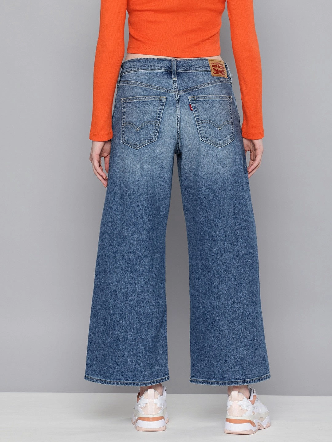 Women's 94 Blue Baggy Wide Leg Fit Mid Rise Jeans Classic Gym Ready Spring Mood Bold