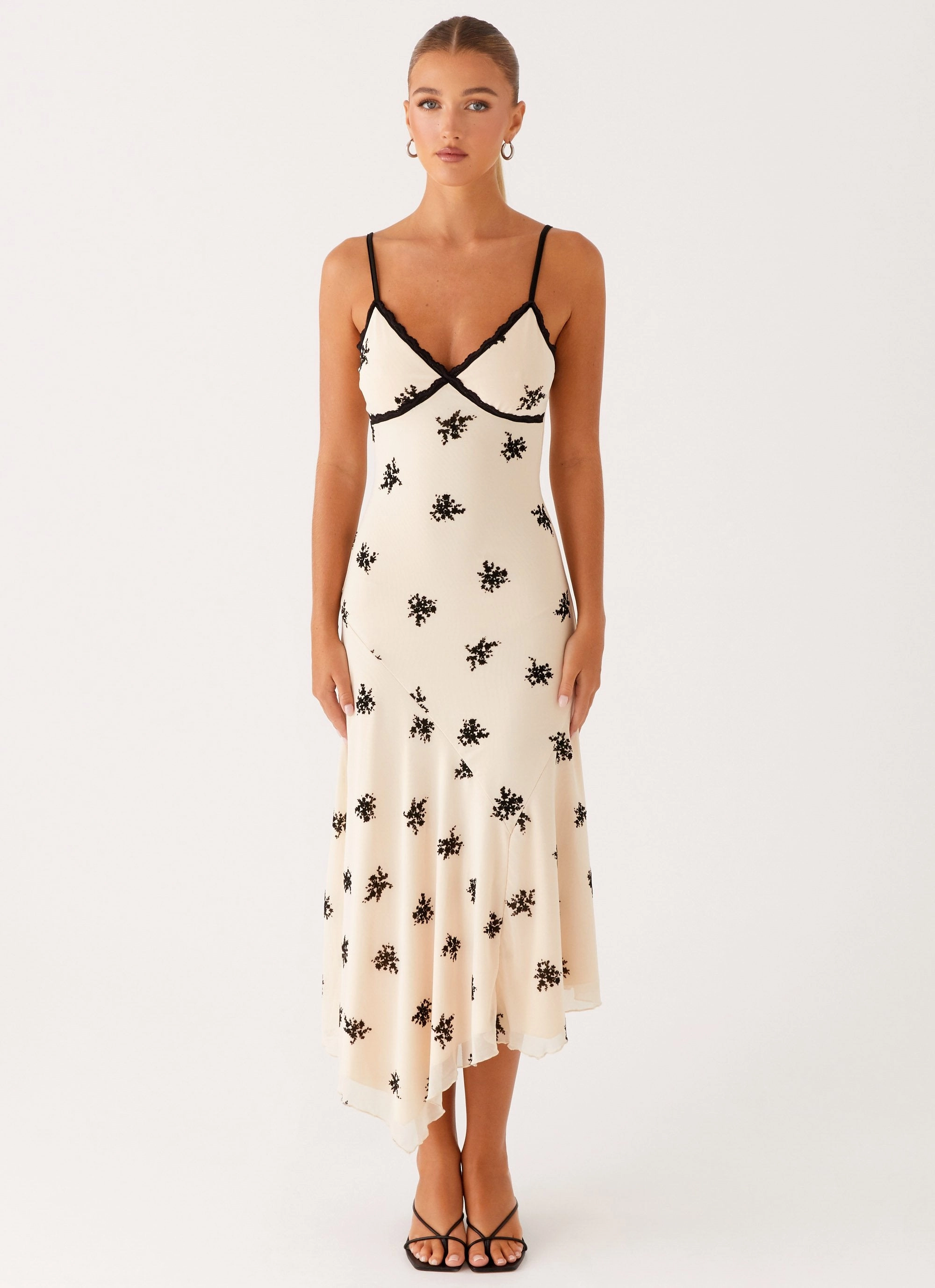 velvet feel Fold-Over-Detail Amelia Midi Dress - Nude