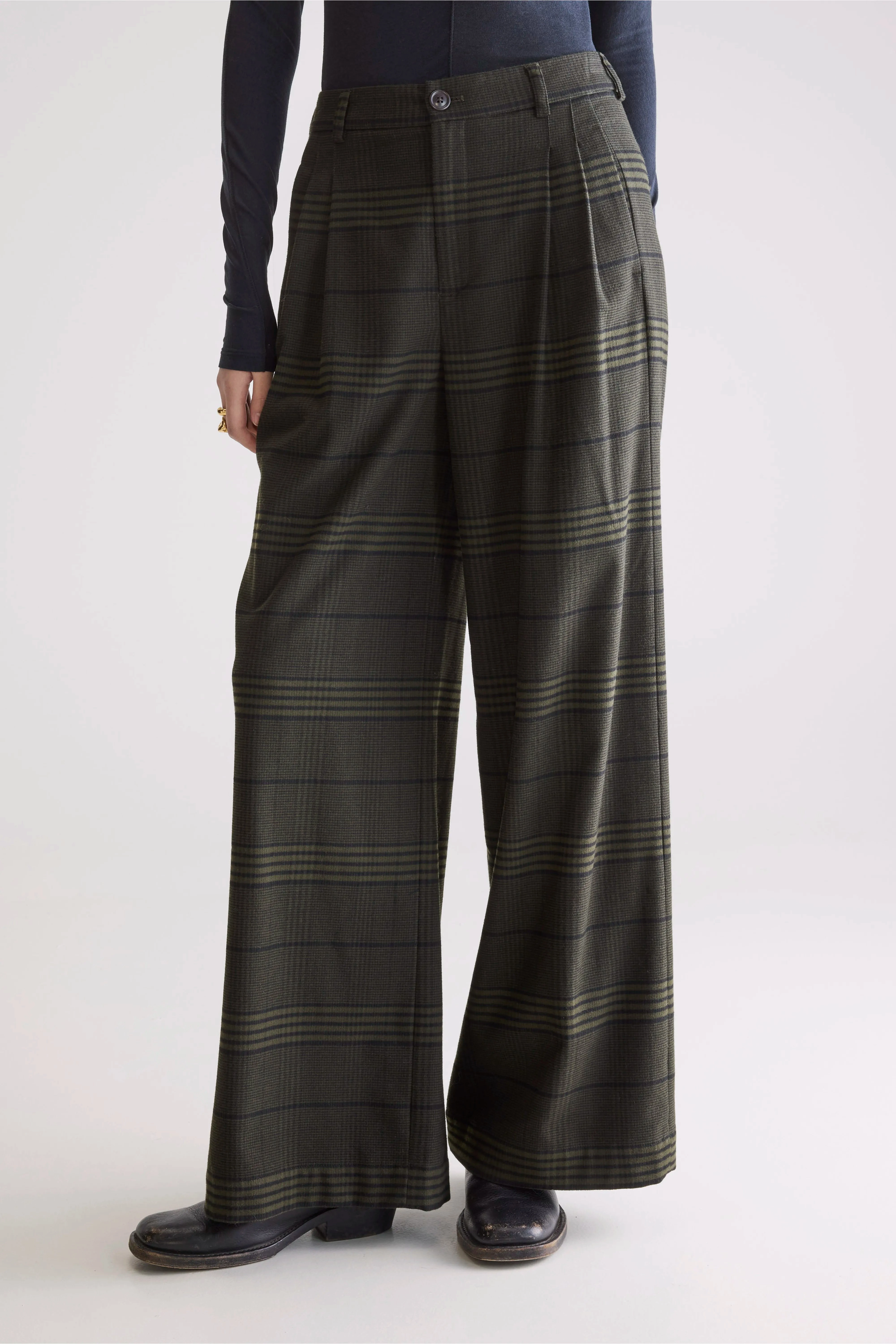 Layered Wear Soft Brushed Lining Volkert wide tailored trousers (252 / W / CHECK A)