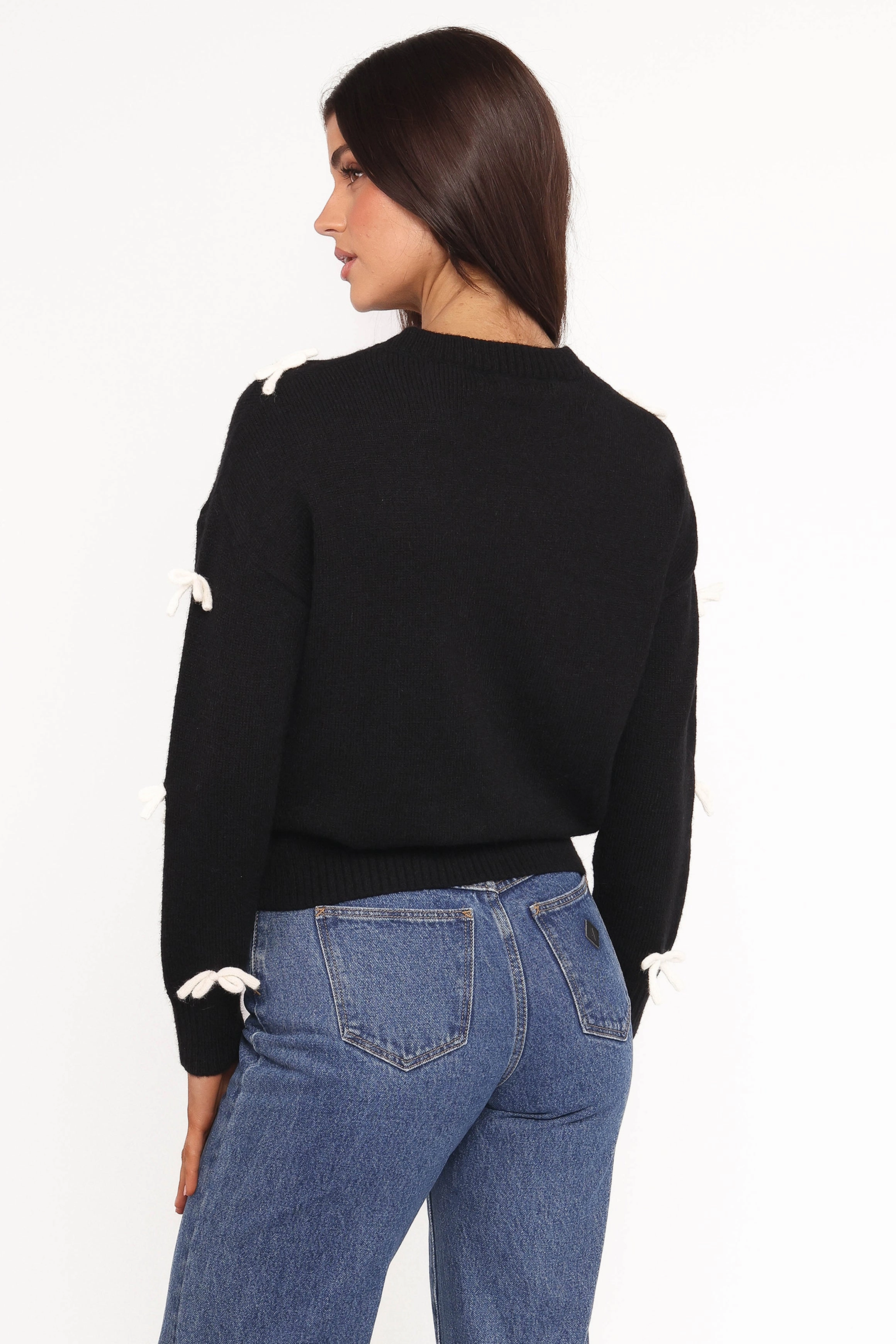 Voss Bow Knit Sweater - Black Reinforced Hemline