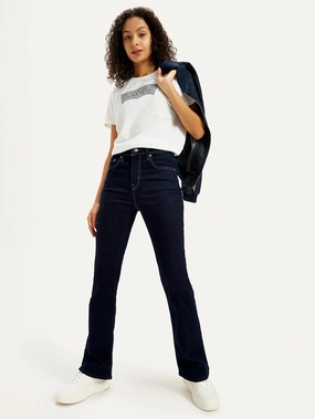 Women's 725 Navy Blue Flared Fit High Rise Jeans Relaxed Waist Functional Casual