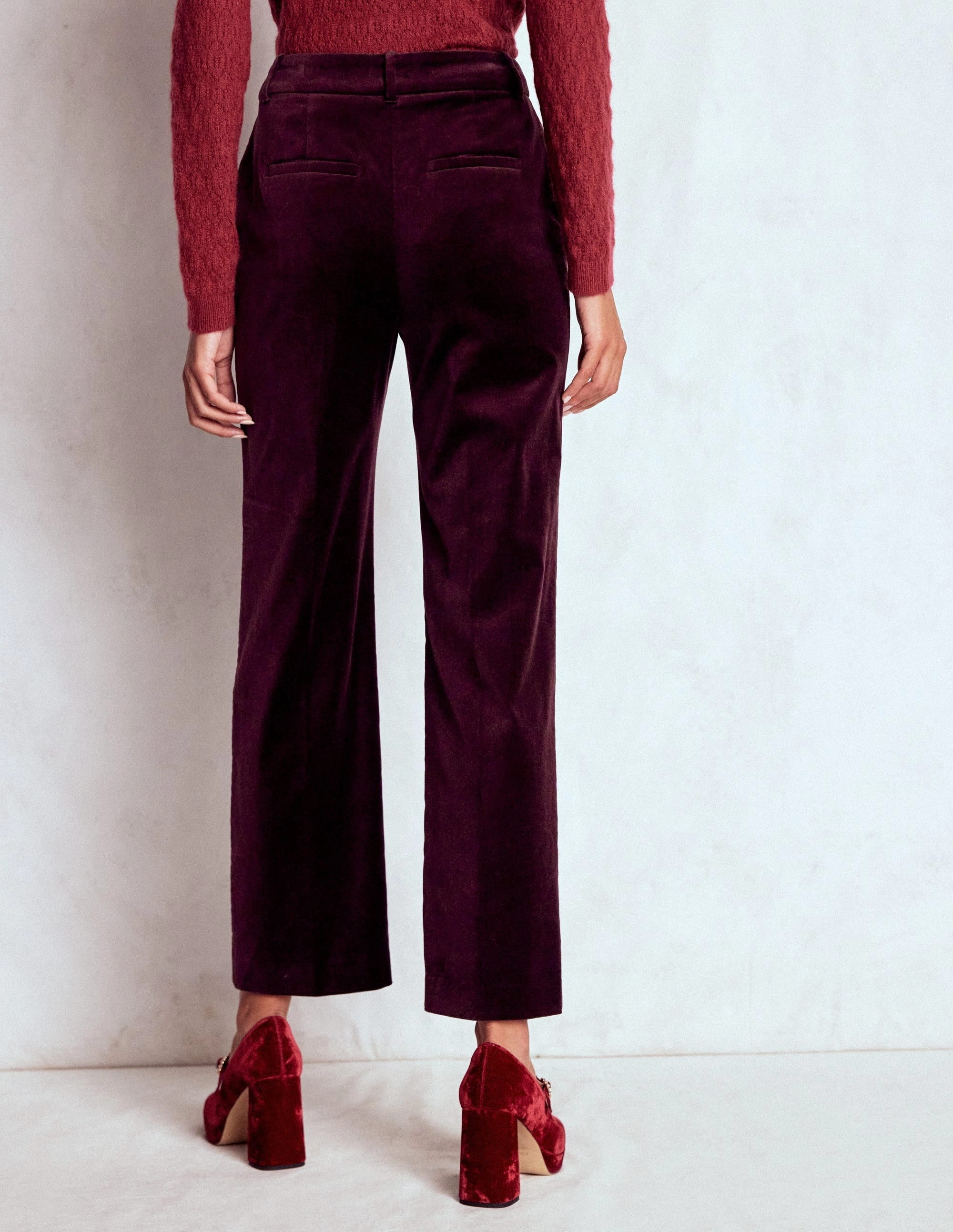 Canonbury Velvet Trousers-Dark Cherry Odor control ExpandableSidePanels