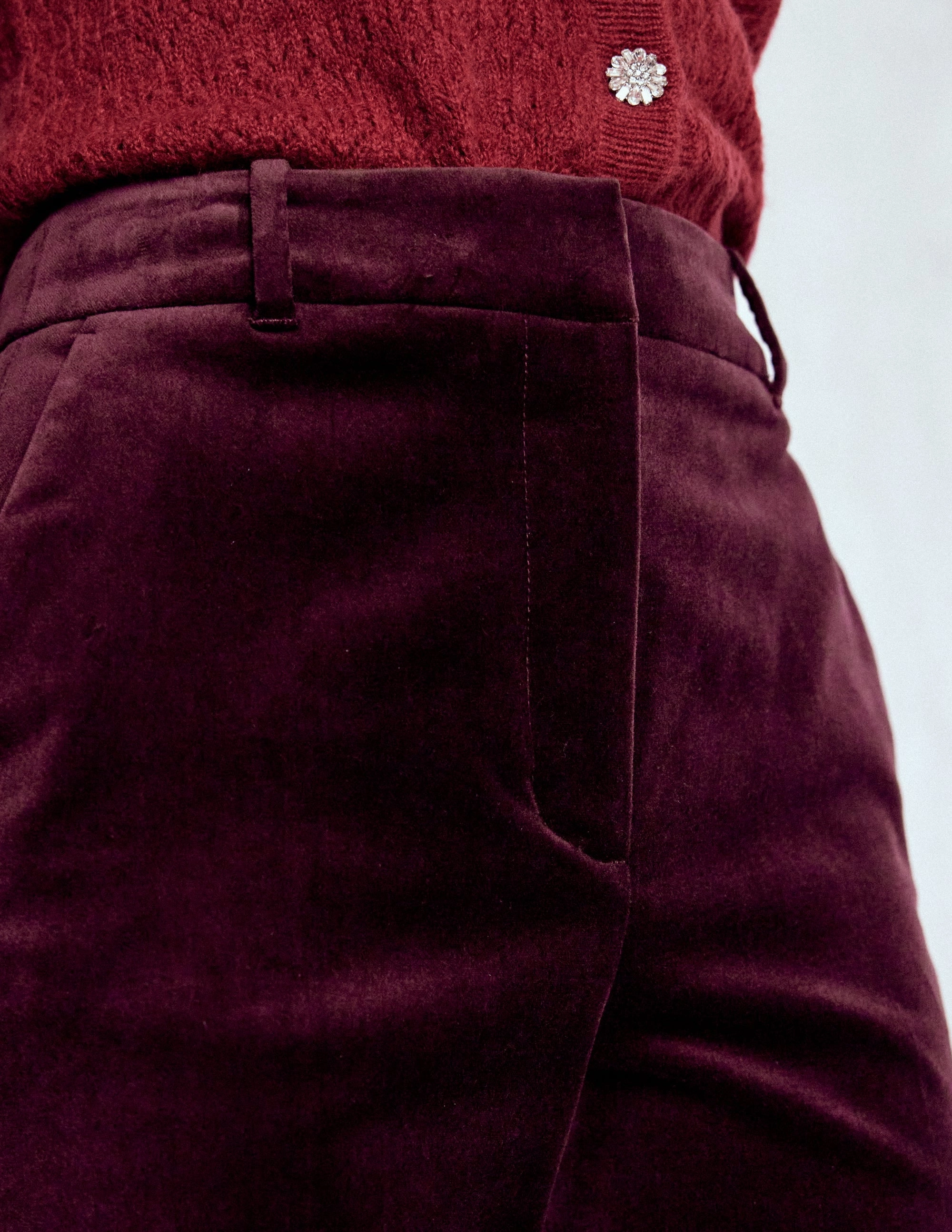 Comfy Waistband Quick Comfort Design Canonbury Velvet Trousers-Dark Cherry