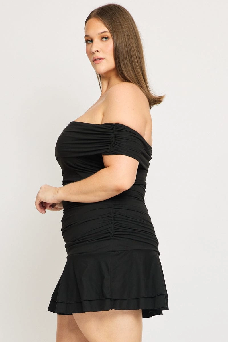 Timeless Look Wear Black Off Shoulder Dress Ruched Jersey