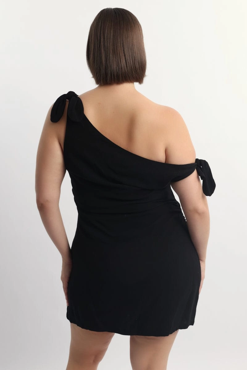 Black Tie Shoulder Minidress Sophisticated Layers